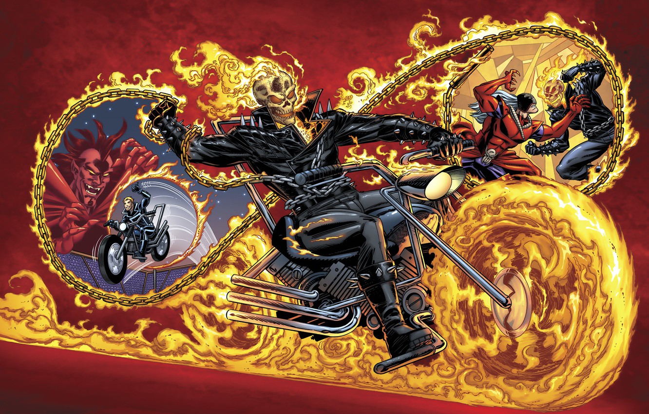 Photo Wallpaper Fire, Ghost Rider, Bike, Art, Marvel, - Bike Ghost Rider - HD Wallpaper 