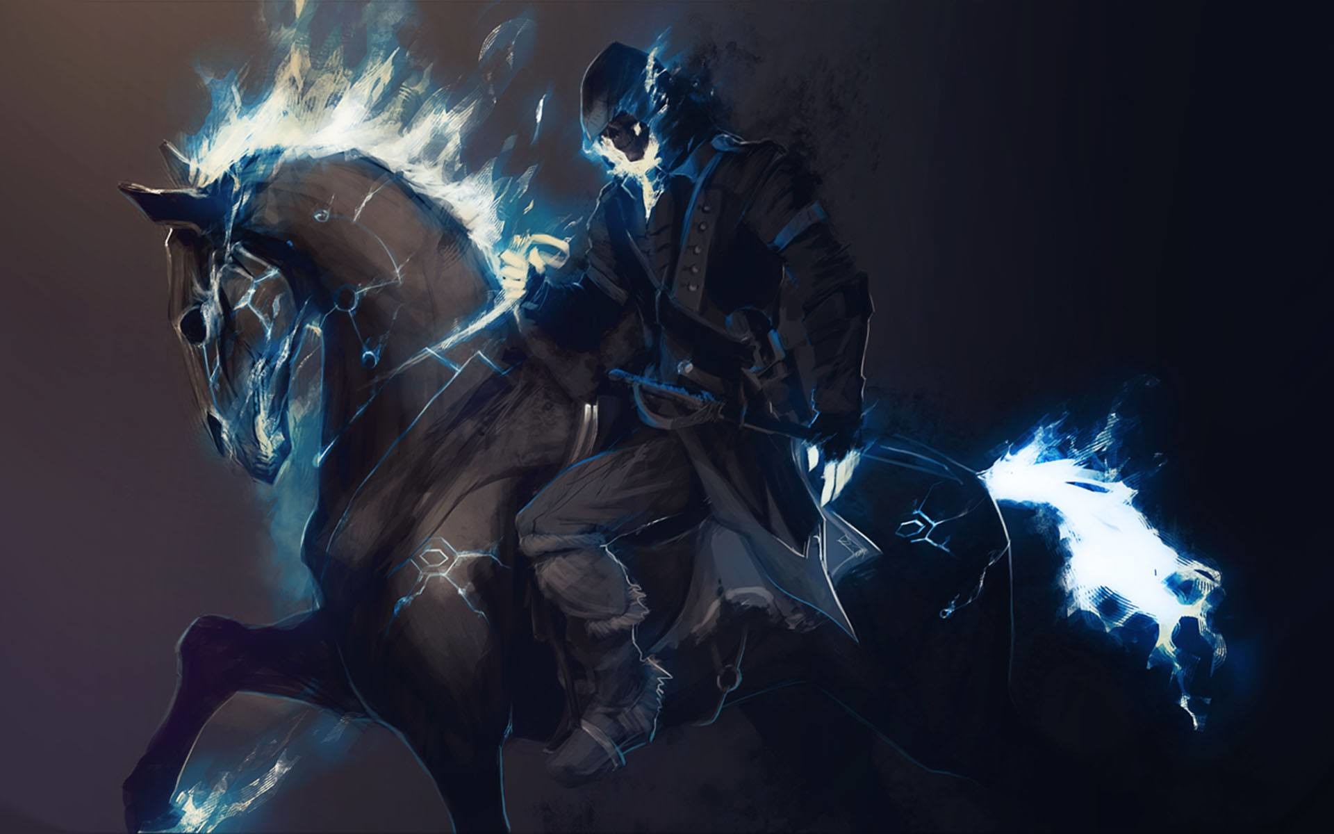 Wallpaper Horse Fantasy Painting Digital Fire 1920×1200 - Blue Ghost Rider - HD Wallpaper 