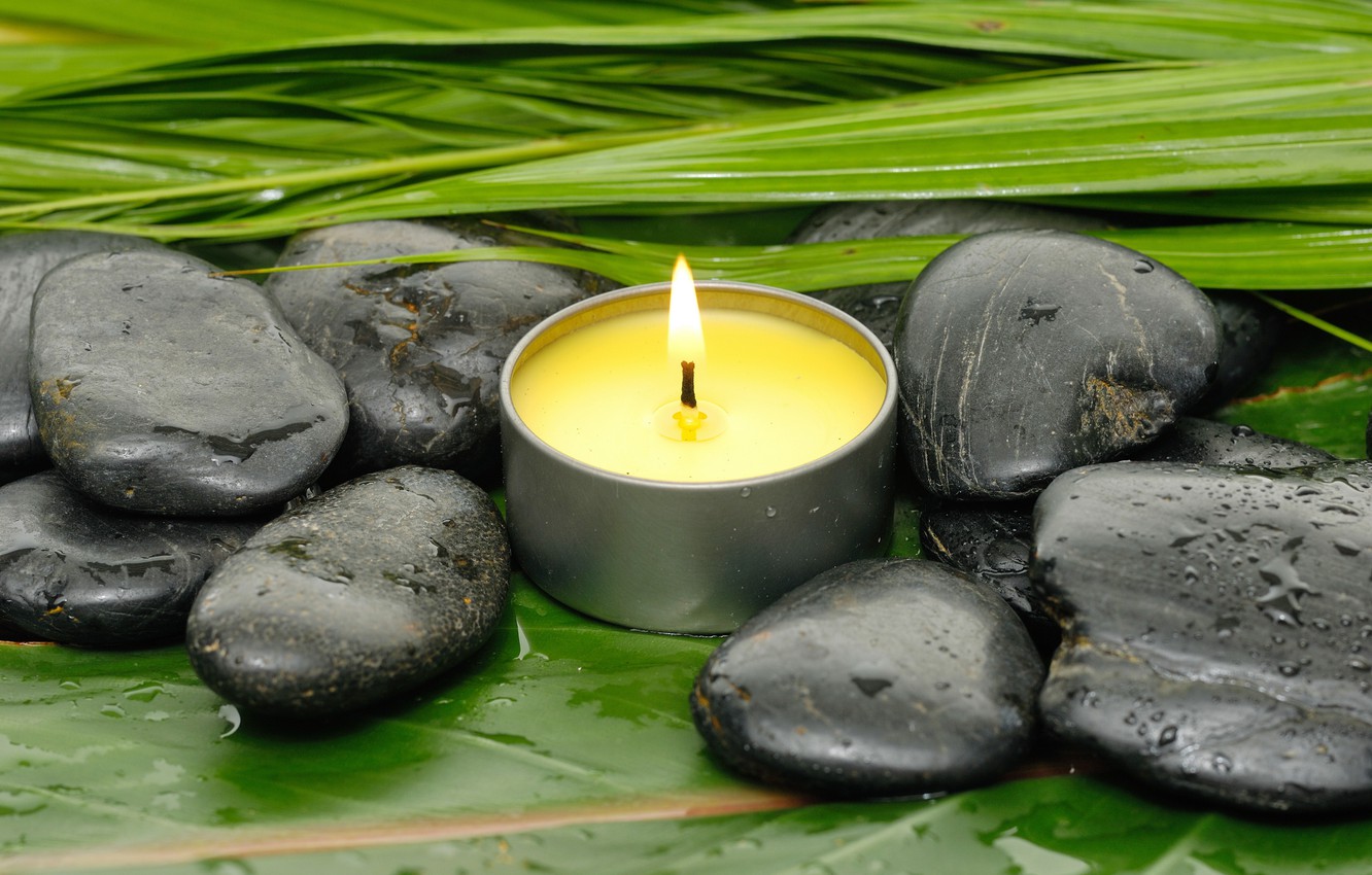 Photo Wallpaper Stones, Relax, Spa, Still Life, Candles, - Velas En Piedras - HD Wallpaper 