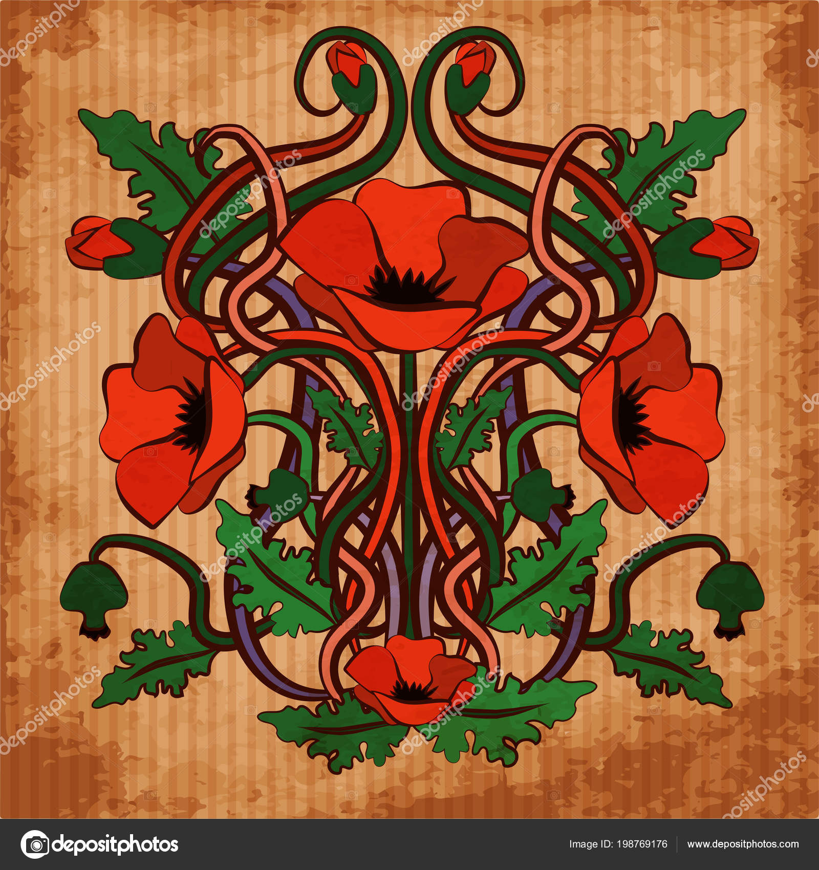 Poppy In An Art Nouveau Style - HD Wallpaper 