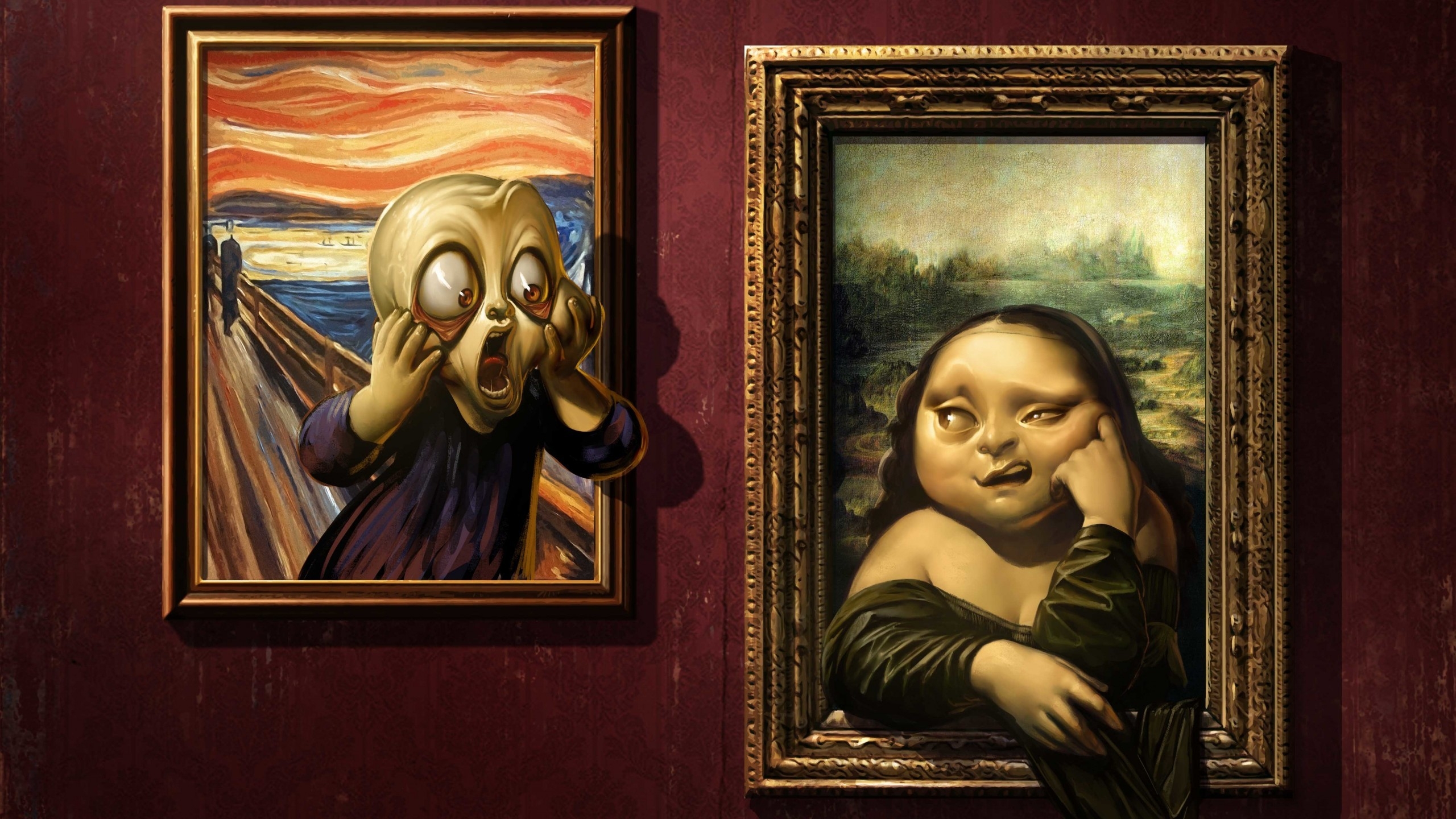 Parodies Of Famous Paintings For Hdtv Resolution - Mona Lisa And The Scream - HD Wallpaper 