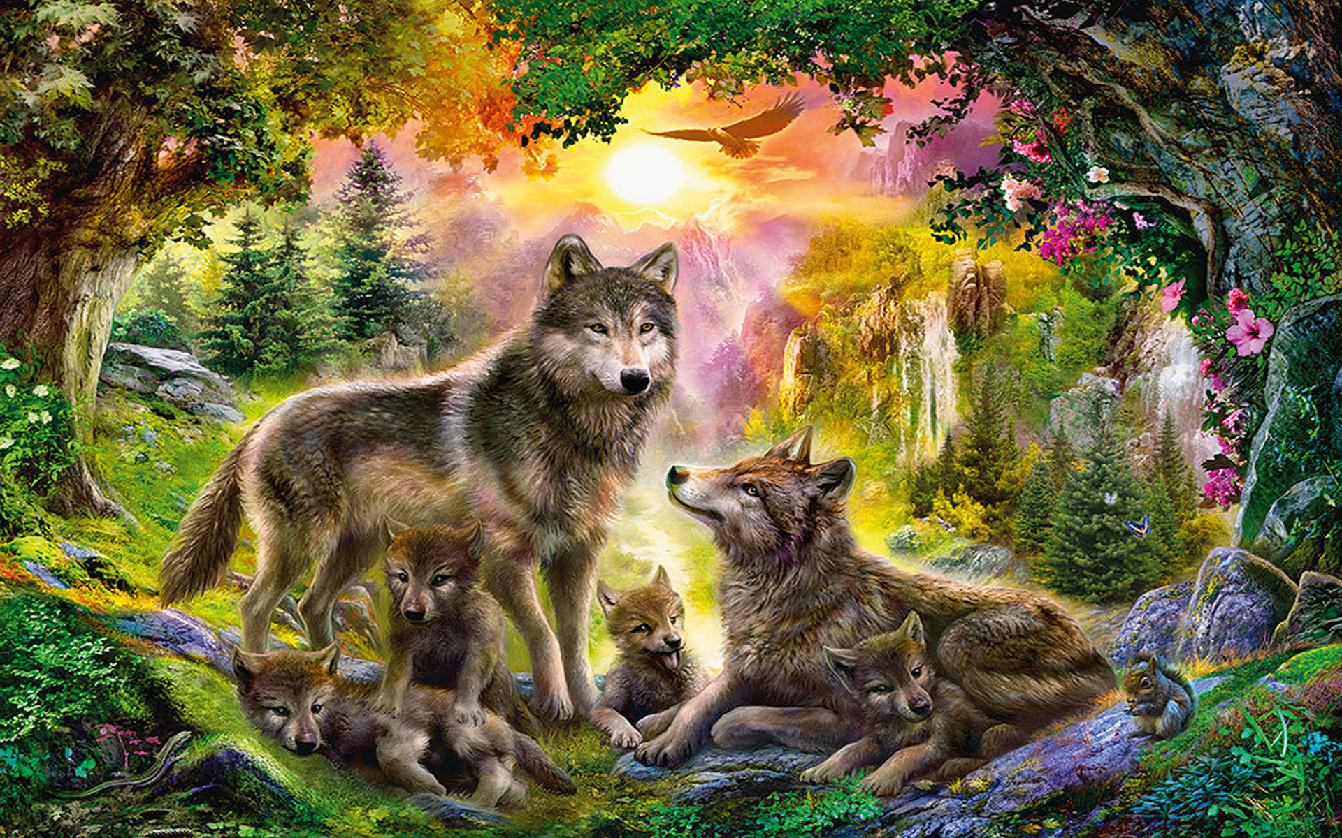 Wolf Family - HD Wallpaper 
