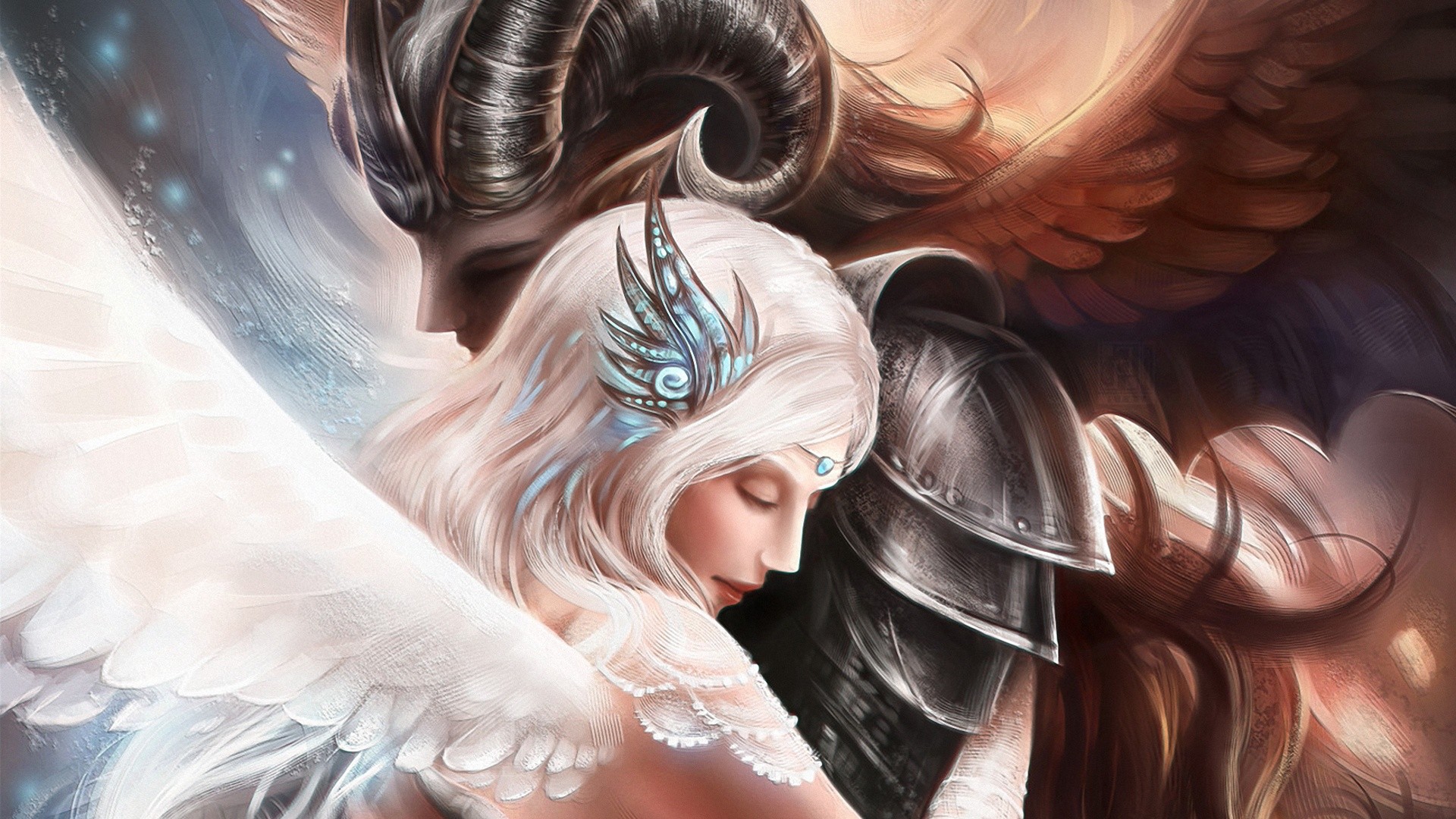 Wallpaper - Angel And Demon Fantasy Art - HD Wallpaper 