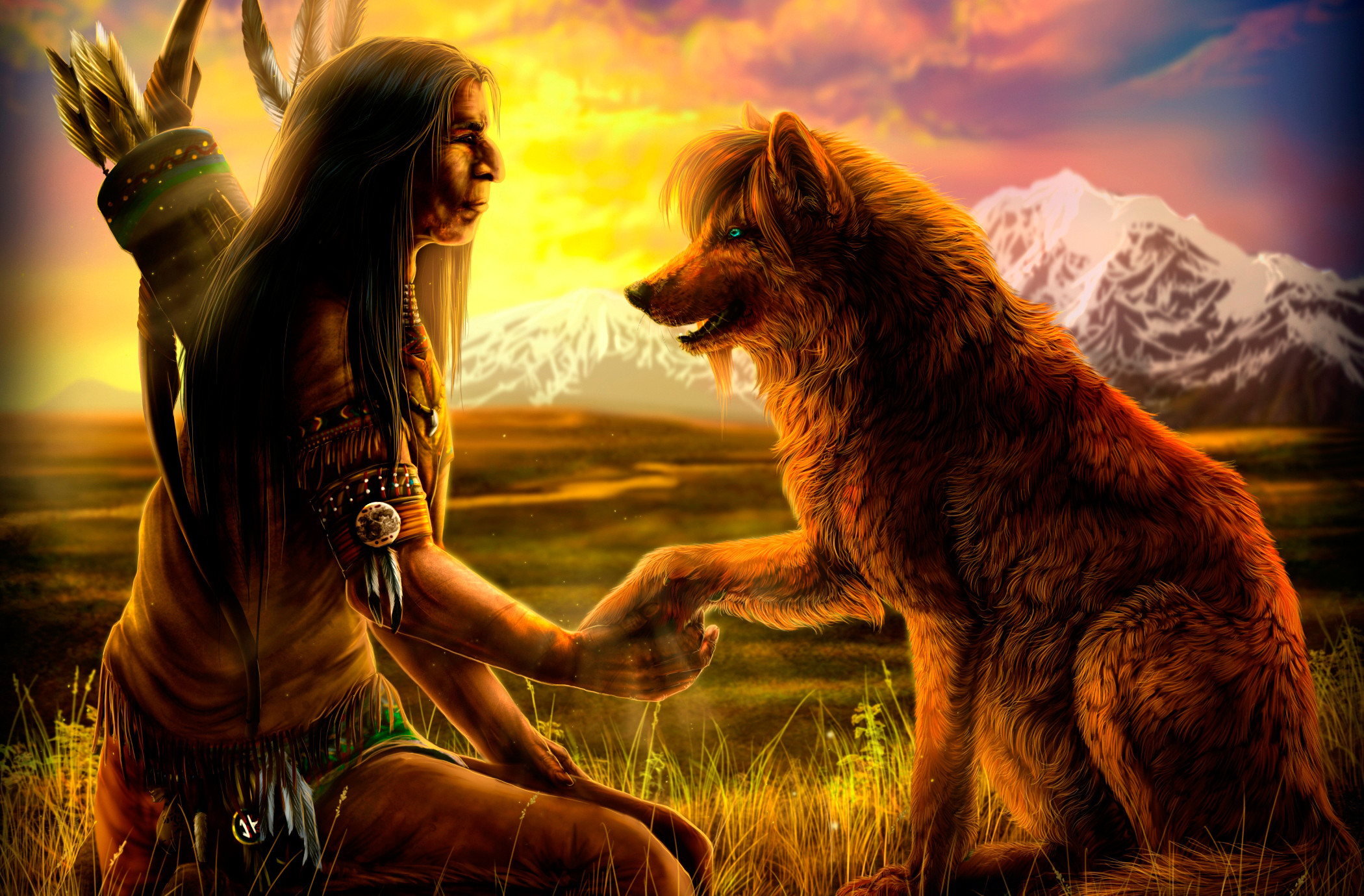 Native American Wolf Art, Native With Wolf Wallpaper - Cherokee Indian - HD Wallpaper 