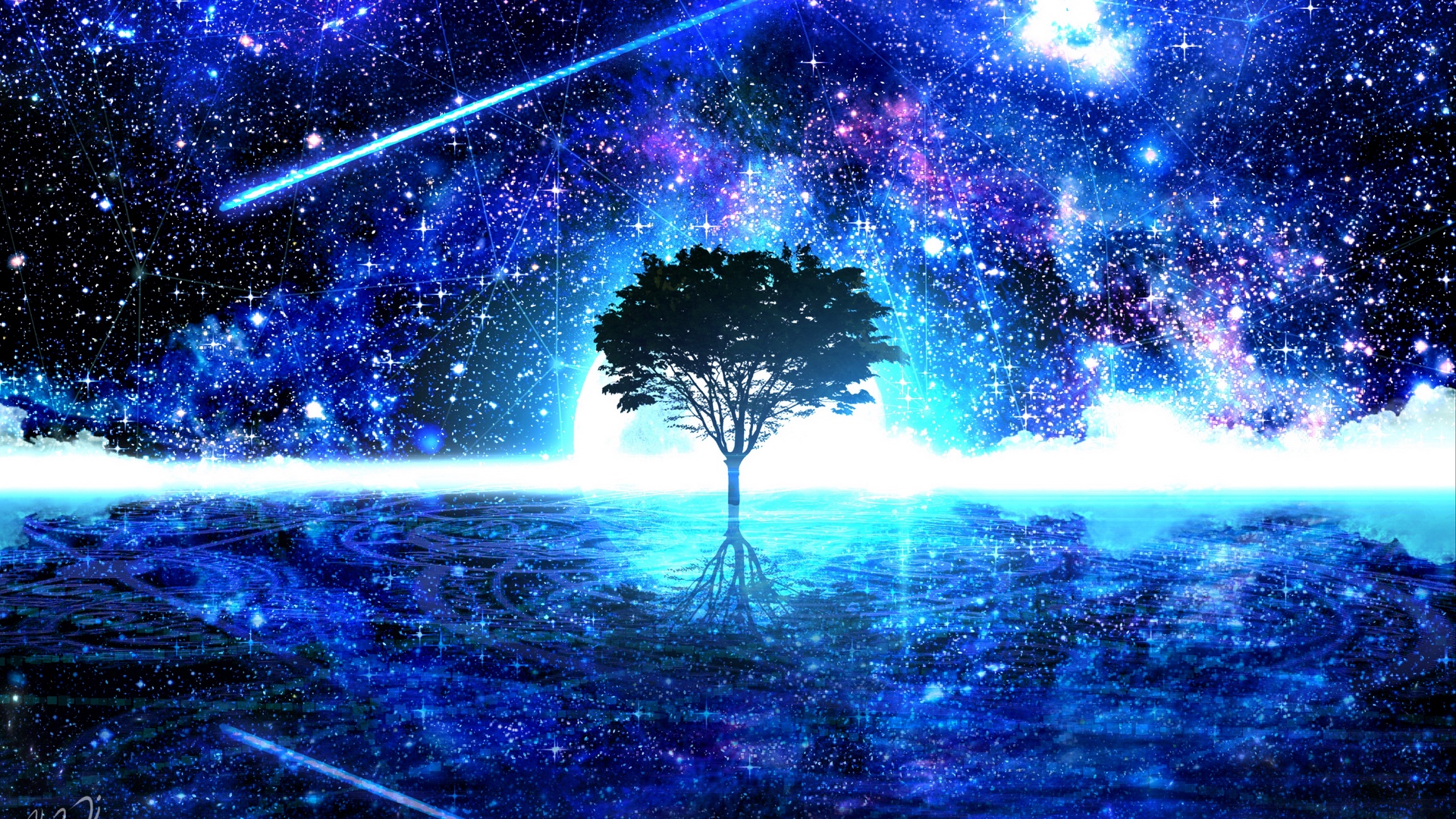Wallpaper Download Wallpaper Tree, Shine, Art, Stars, - Art Stars - HD Wallpaper 