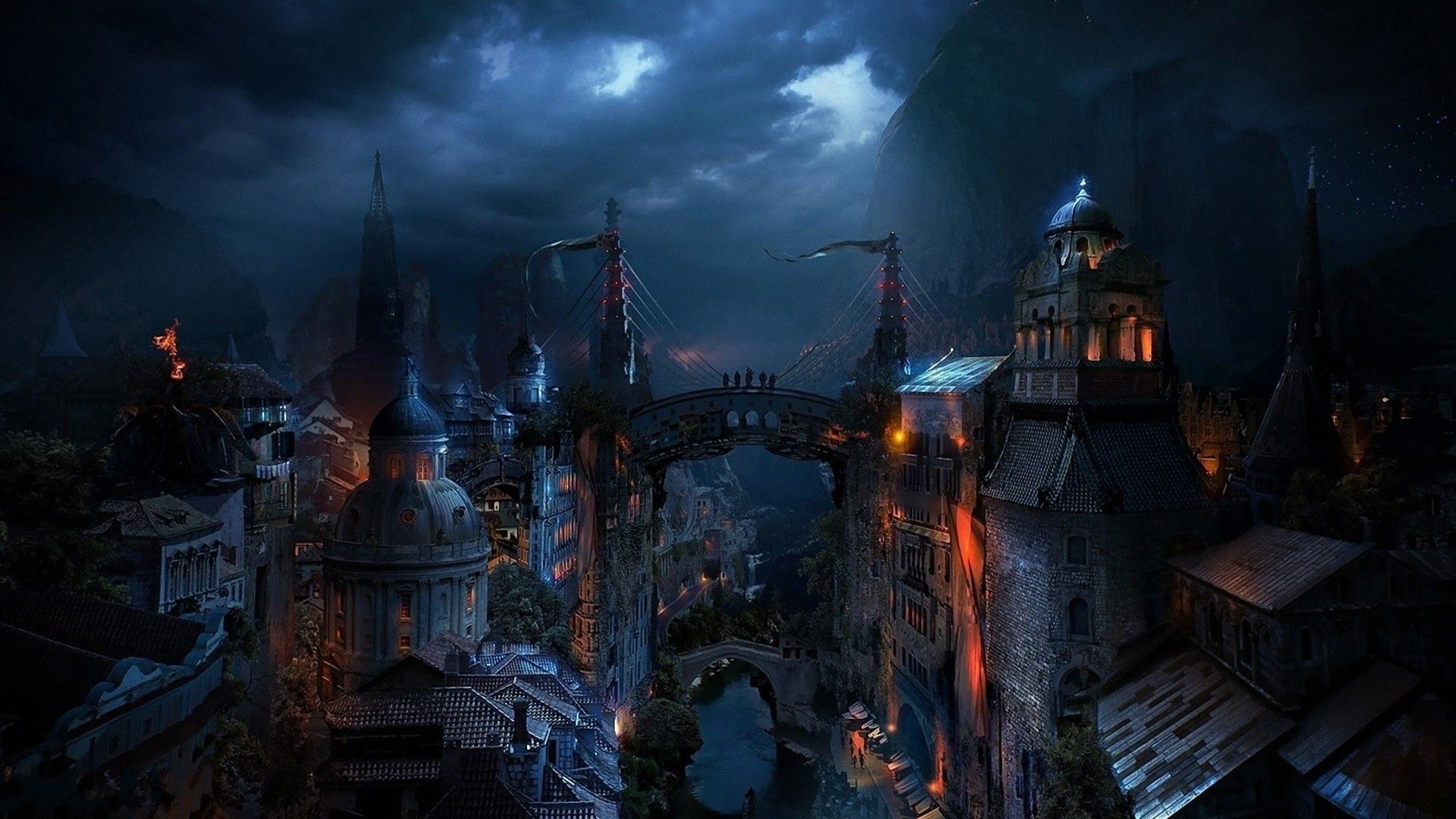 Fantasy Cities Art Hd Wallpaper - Fantasy Dark City - HD Wallpaper 