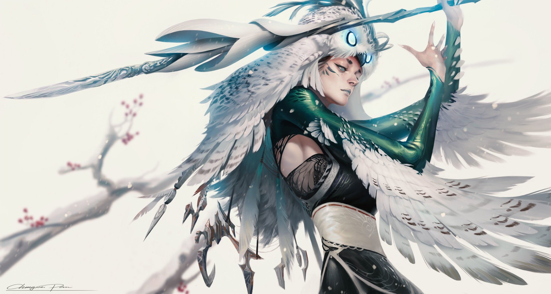 Owl Art Girl Fantasy Cosplay Eyes - Anime Feathers For Hair - HD Wallpaper 