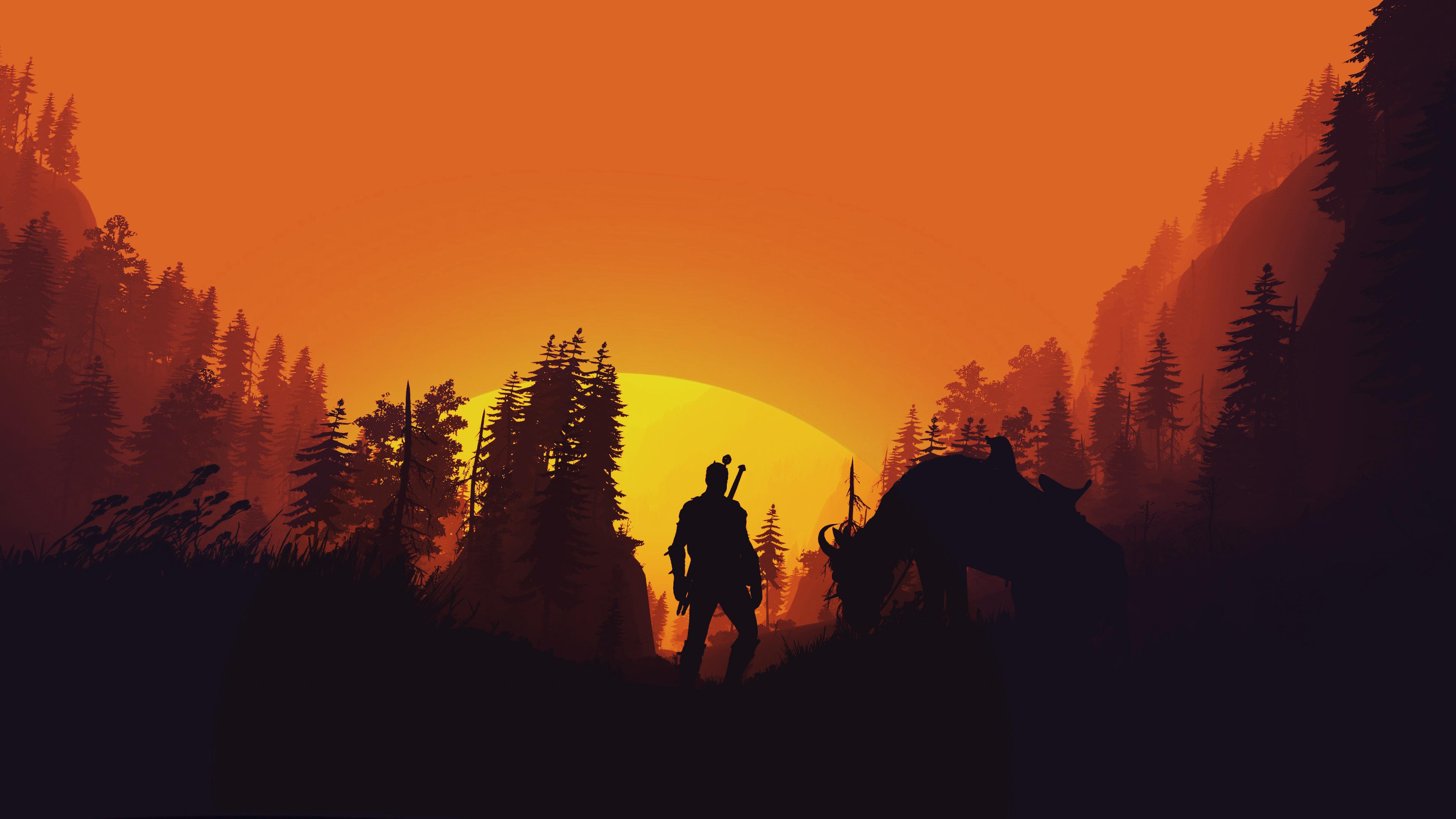 The Witcher Wild Hunt Minimal Art Wallpaper - Witcher Wallpaper Minimalist - HD Wallpaper 