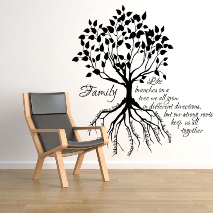 Family Tree Root Names Giant Wall Decal - Family Tree With Roots Silhouette - HD Wallpaper 