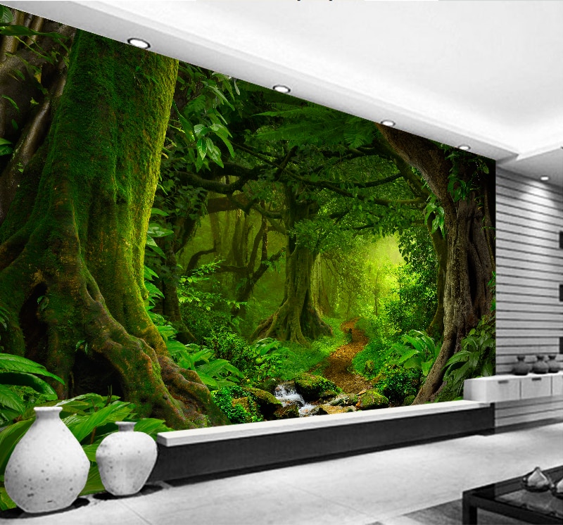 Custom Wallpaper 3d Tropics Forests Waterfall Trees - Wallpaper - HD Wallpaper 