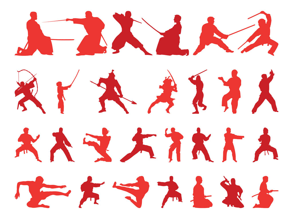 Martial Arts Silhouettes - Vector - HD Wallpaper 