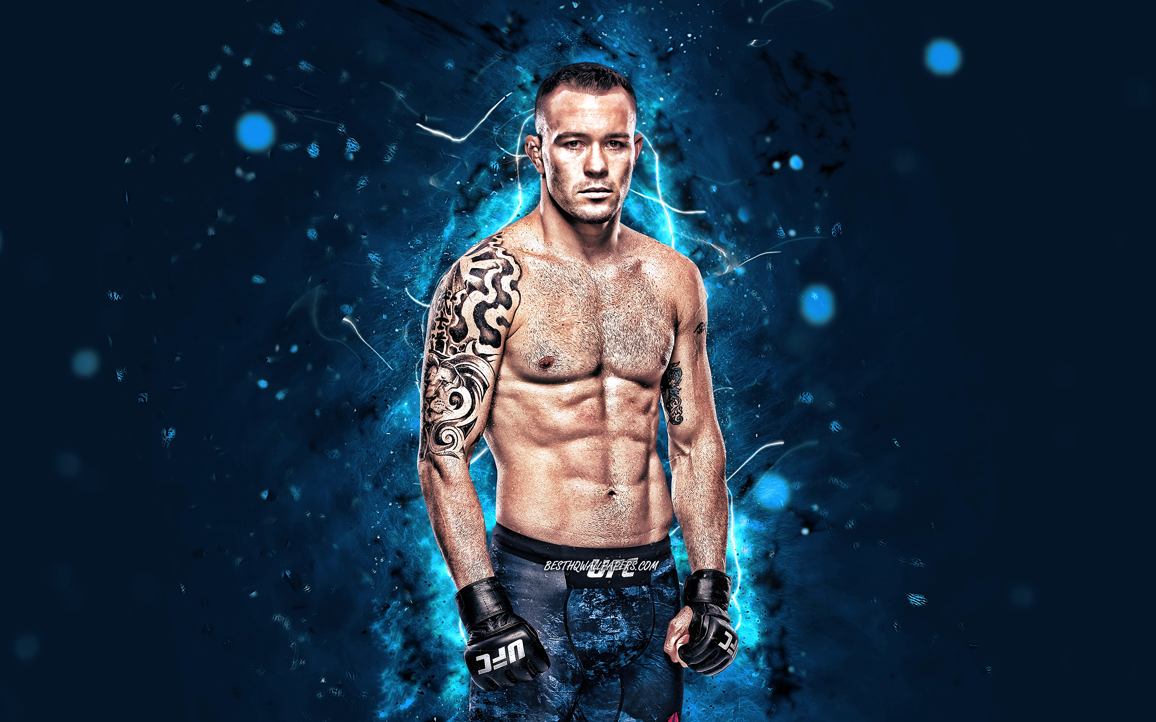 Colby Covington, 4k, Blue Neon Lights, American Fighters