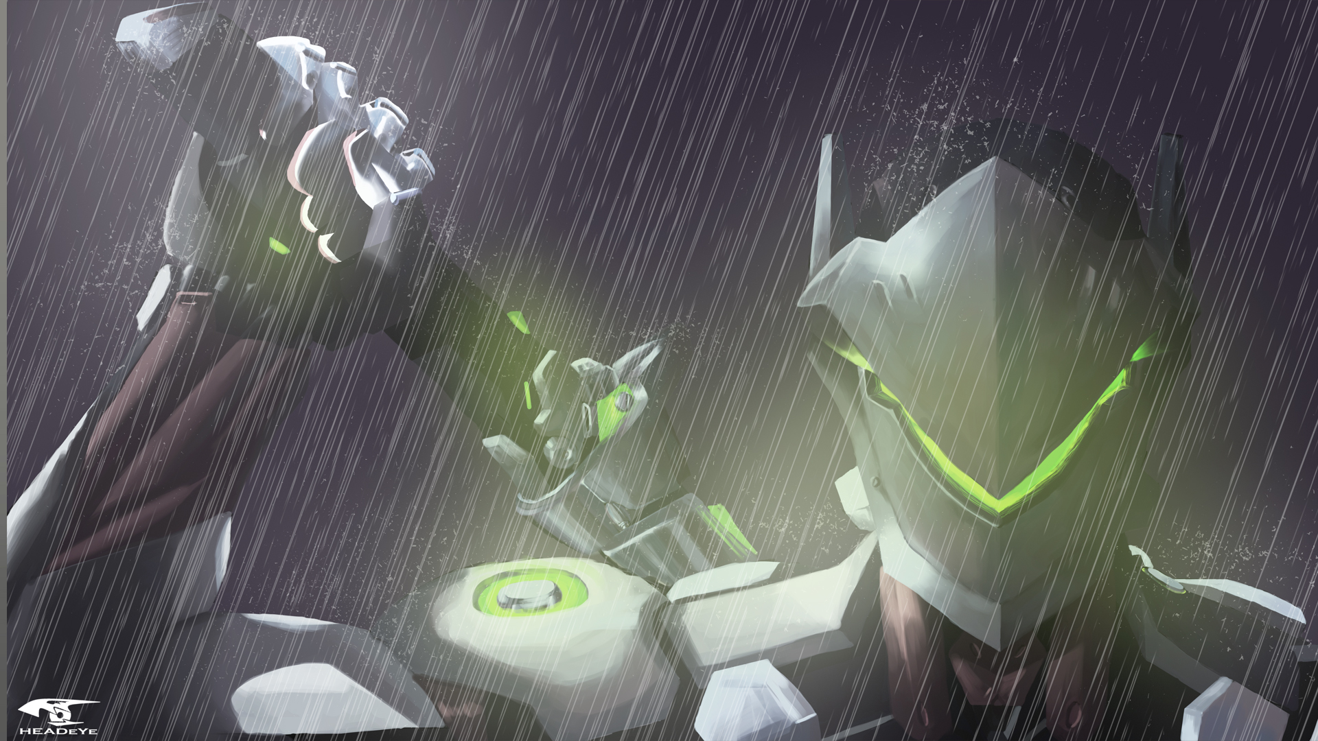 Overwatch Genji Rain - HD Wallpaper 