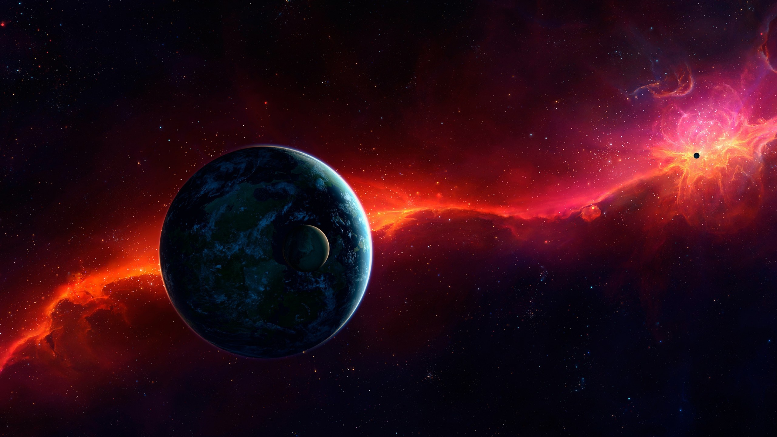Earth, Galaxy, Red Nebula, Cosmos - 4k 2160 X 1080 - HD Wallpaper 
