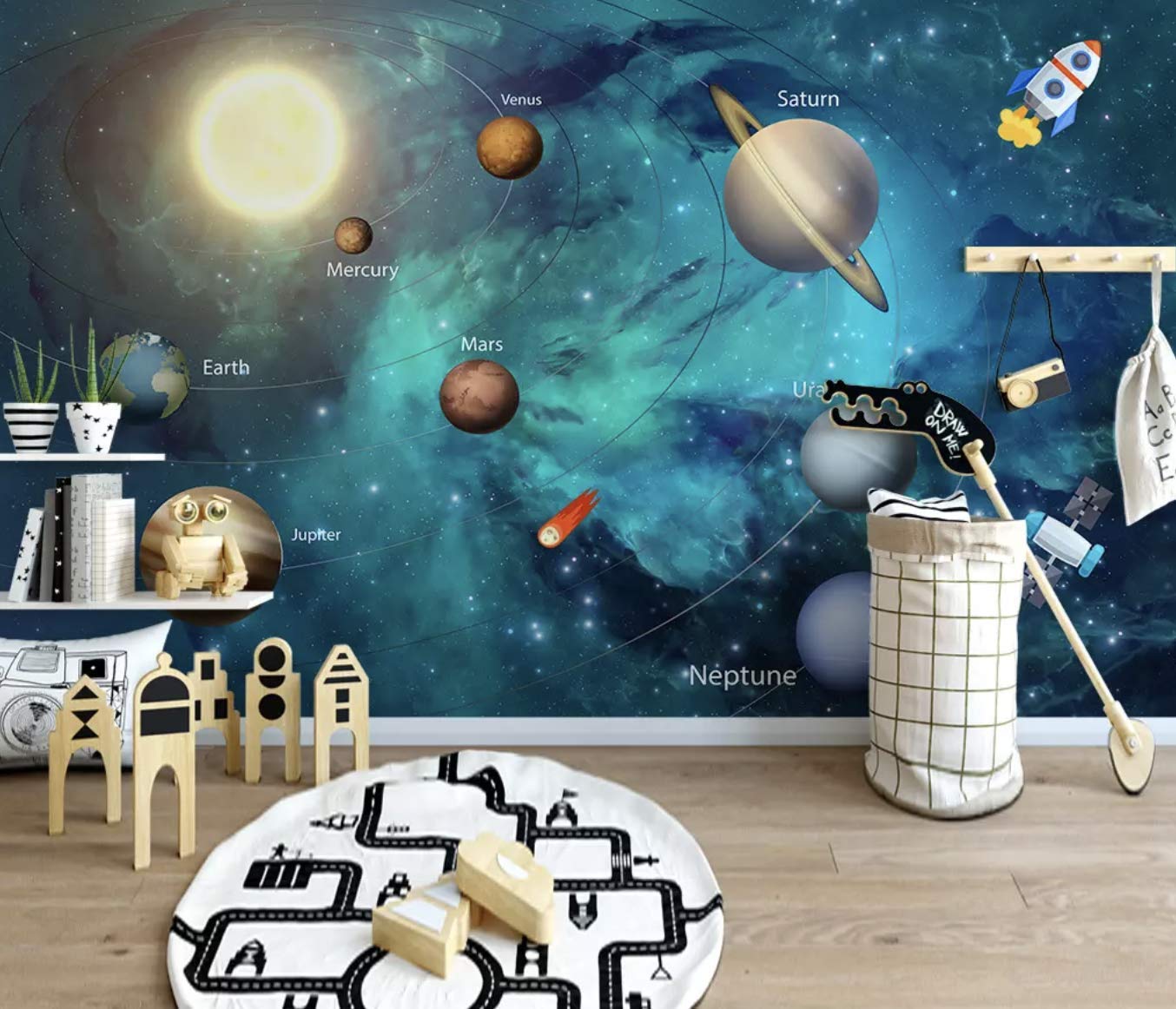 Solar System Wall Paper For Kids Room - HD Wallpaper 