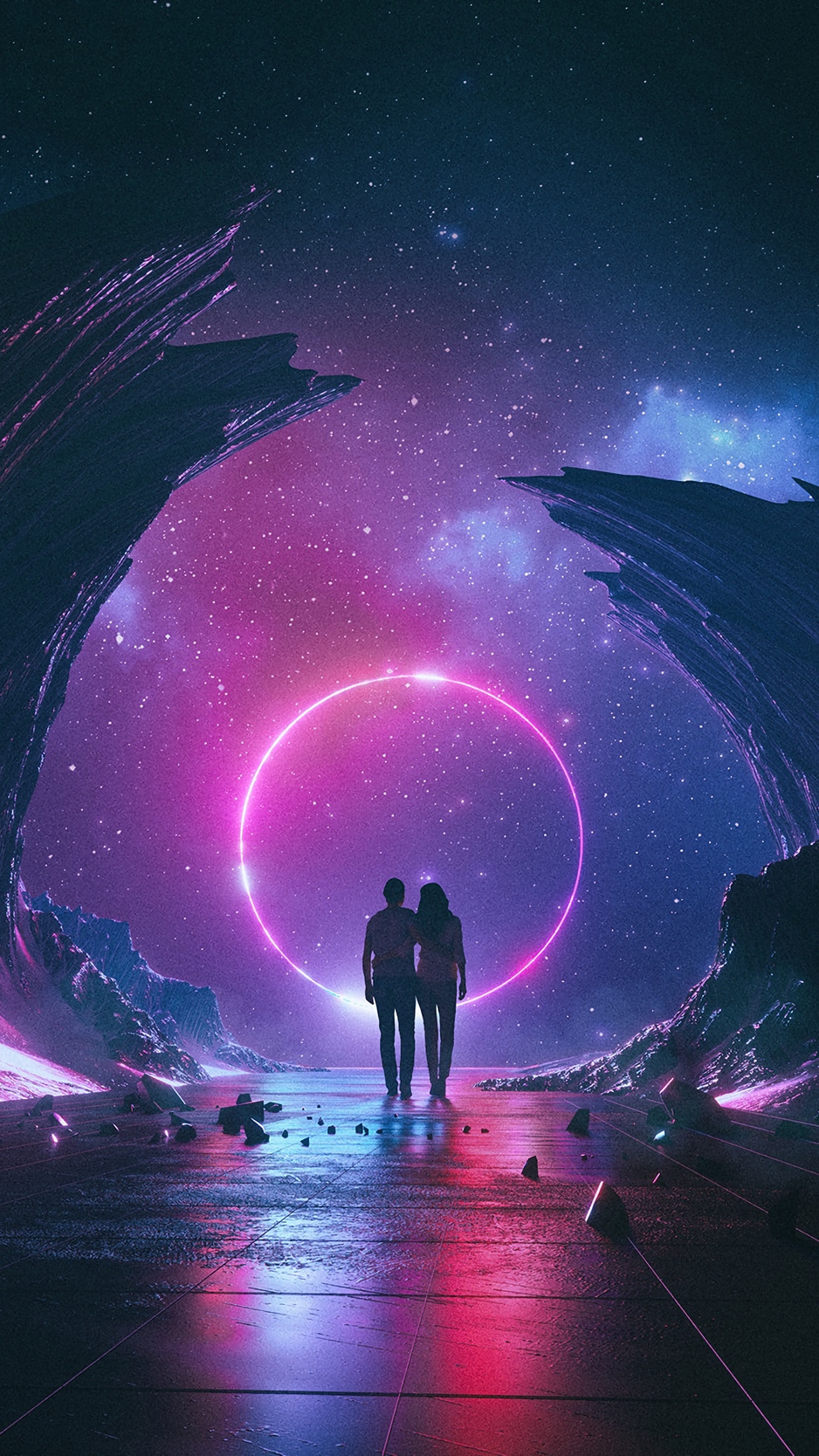 Wallpaper Couple, Starry Sky, Art, Space, Hugs - Iphone Love Wallpaper Hd - HD Wallpaper 