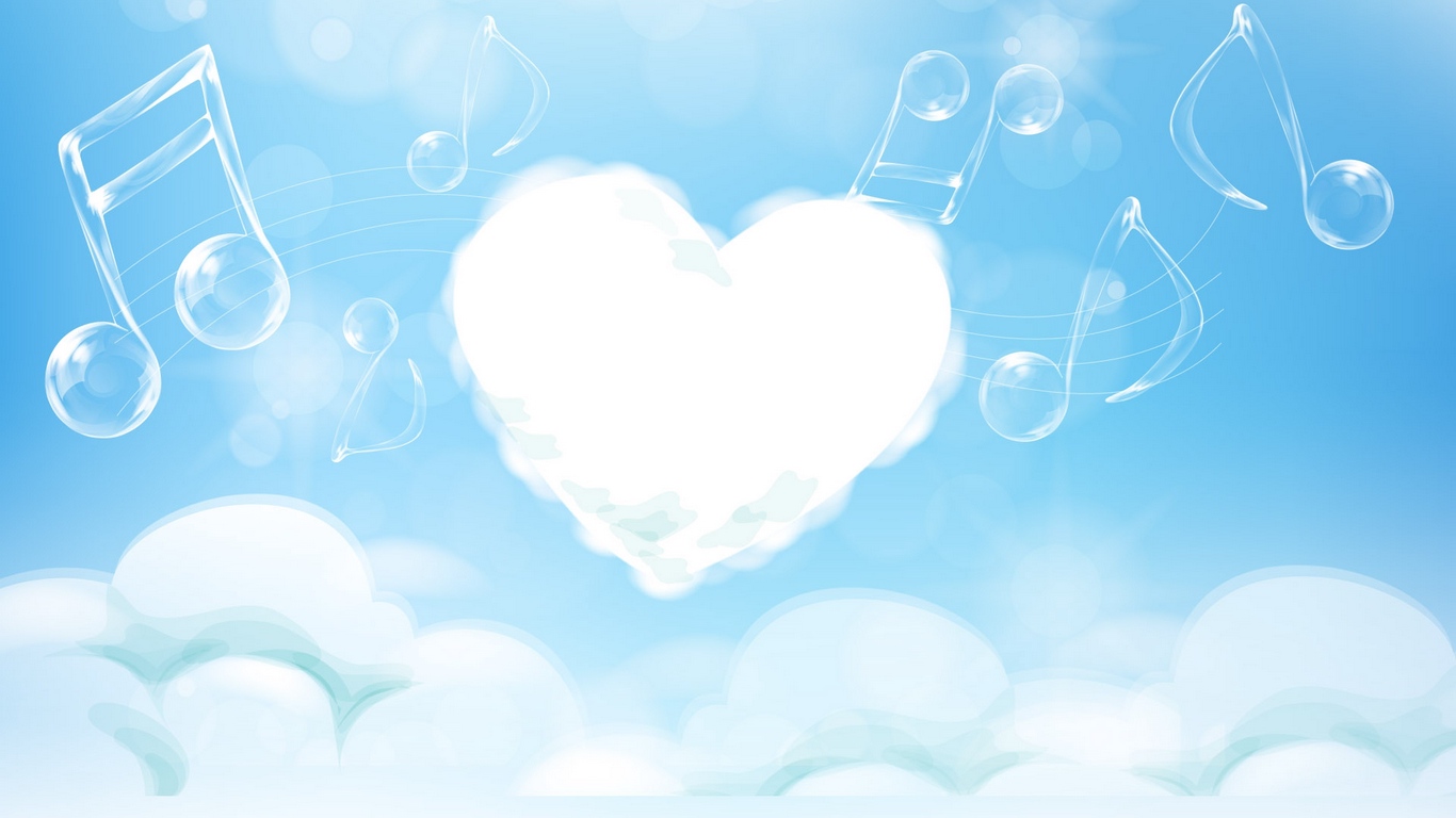 Wallpaper Heart, Melody, Music, Light - Music Notes With Clouds - HD Wallpaper 