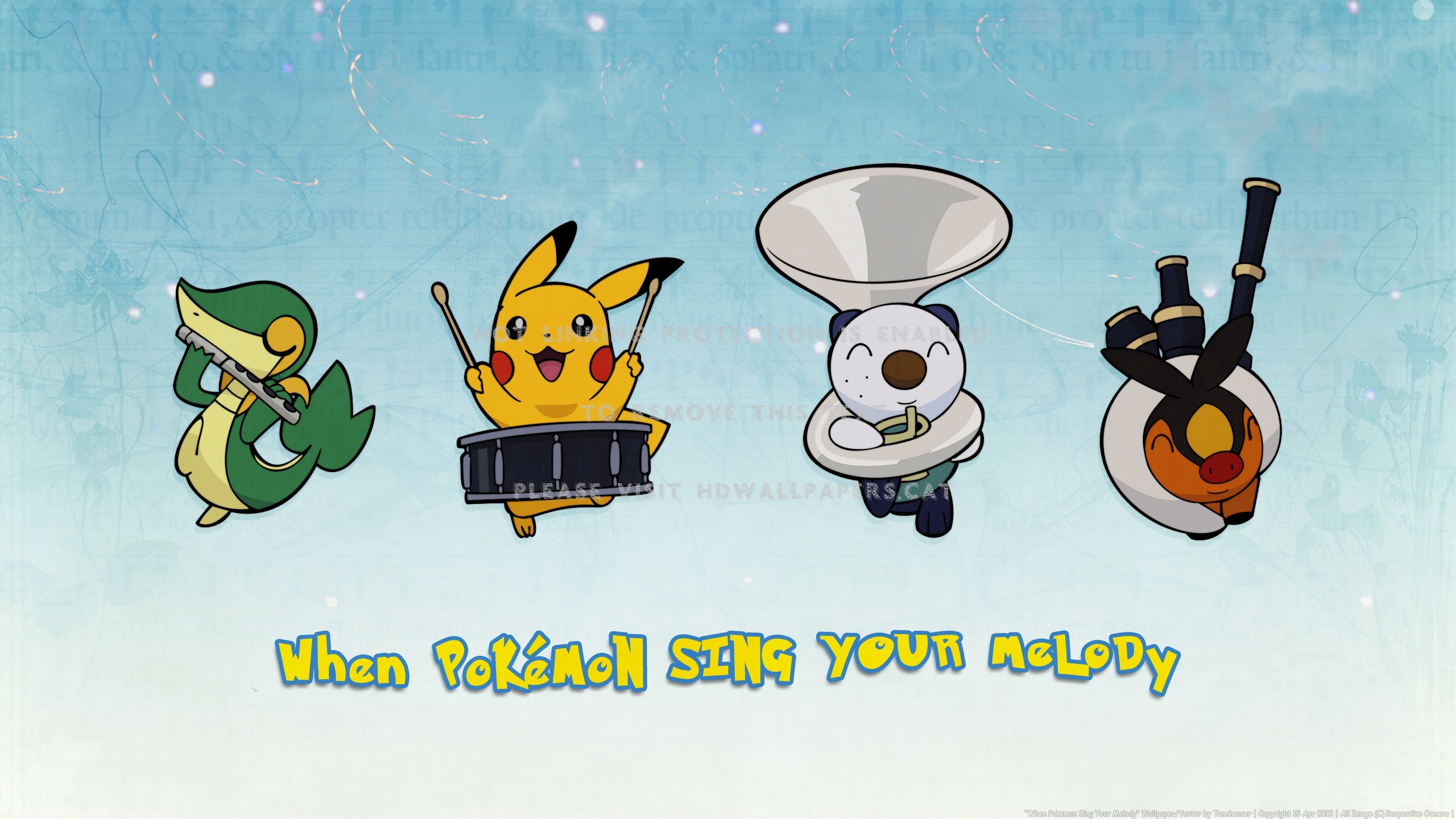 When Pokemon Sing Your Melody Pikachu Drum - Pikachu Tepig Snivy And Oshawott - HD Wallpaper 