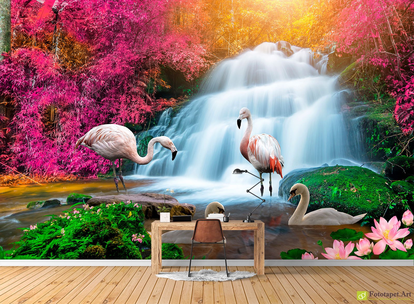 Beautiful Waterfalls With Wild Flowers - HD Wallpaper 
