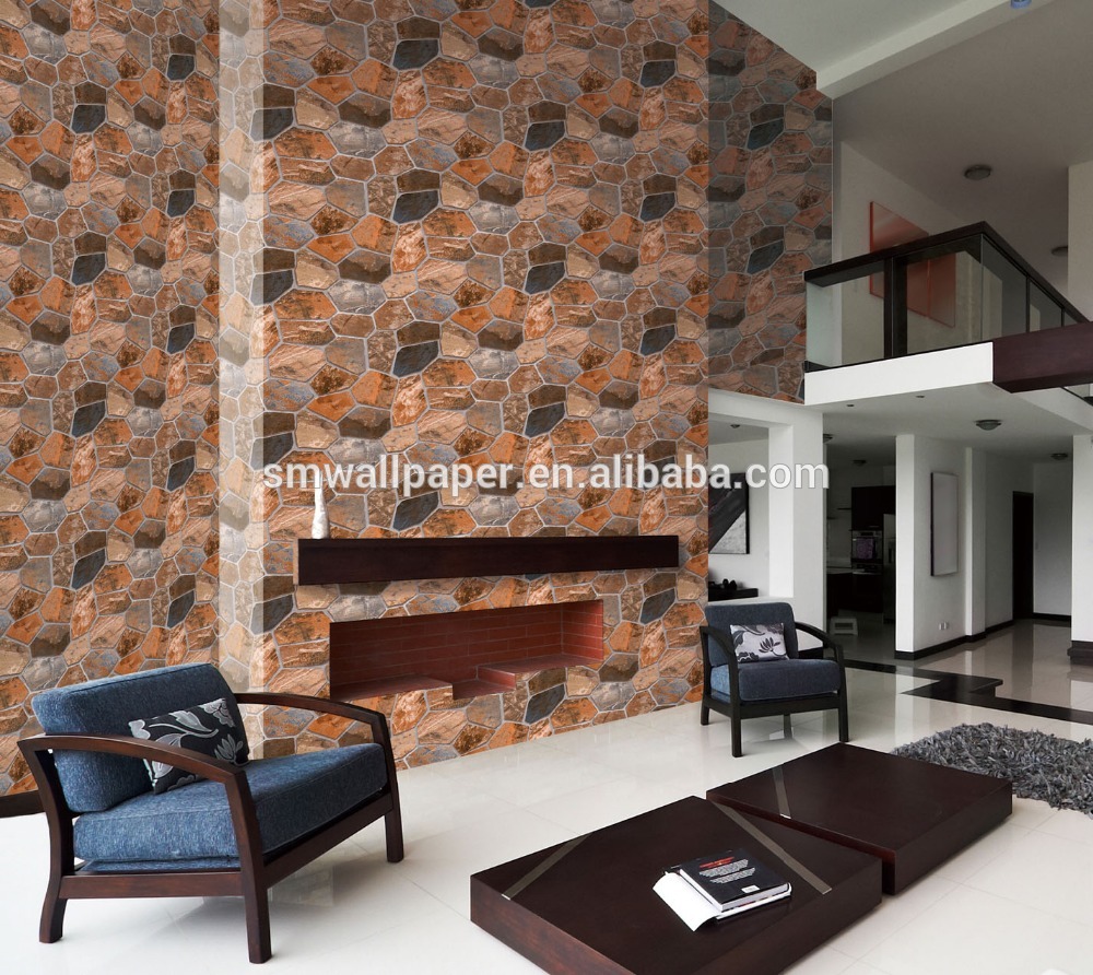 3d Stone Design Wallpaper Vinyl Wall Coverings For - Gas Log Fireplace Feature Wall - HD Wallpaper 