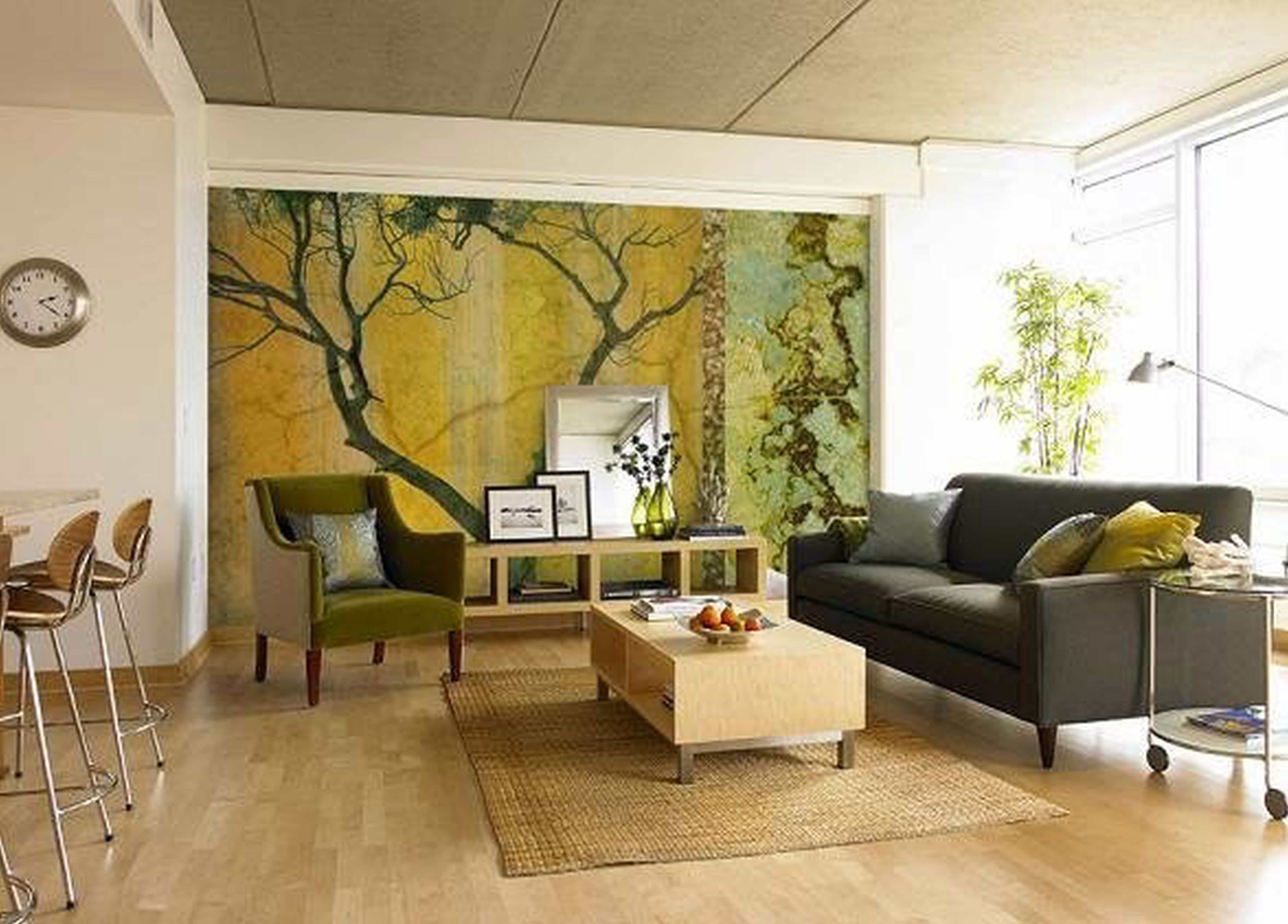 Living Room Decorating Ideas Pinterest With Wooden - Mural In Living Room - HD Wallpaper 