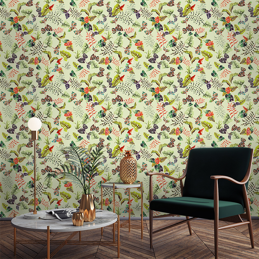 Frog And Leaf Wallpaper Mural Colourful Pattern On - Картины В Стиле Флюид Арт - HD Wallpaper 