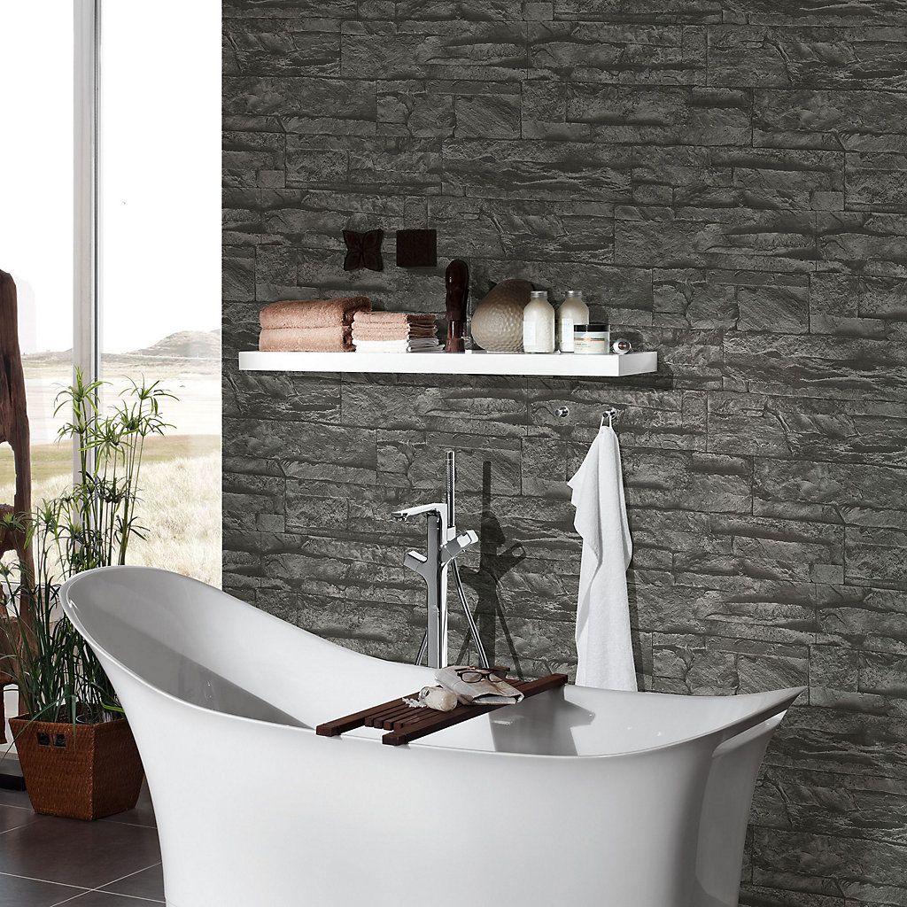 Stone Wall Paper Bathroom - HD Wallpaper 