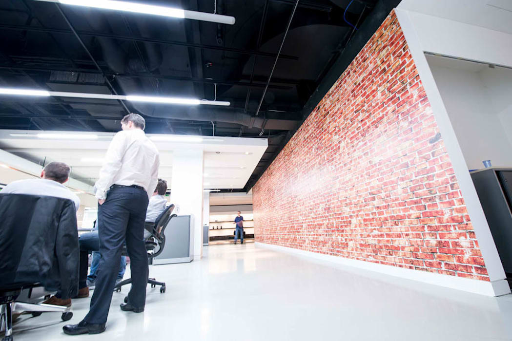 Faux Brick Wall Covering Wallpaper Design Modern Office - Architecture - HD Wallpaper 