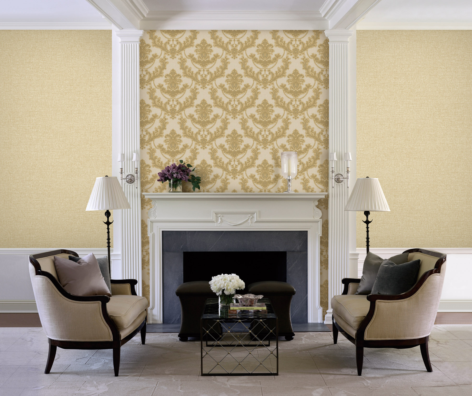 3d Wallpaper Home Decor India - Fireplace With Armchairs - HD Wallpaper 