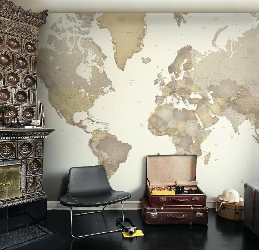 World Map Wallpaper And Wall Mural From In Beige Color - World Map - HD Wallpaper 