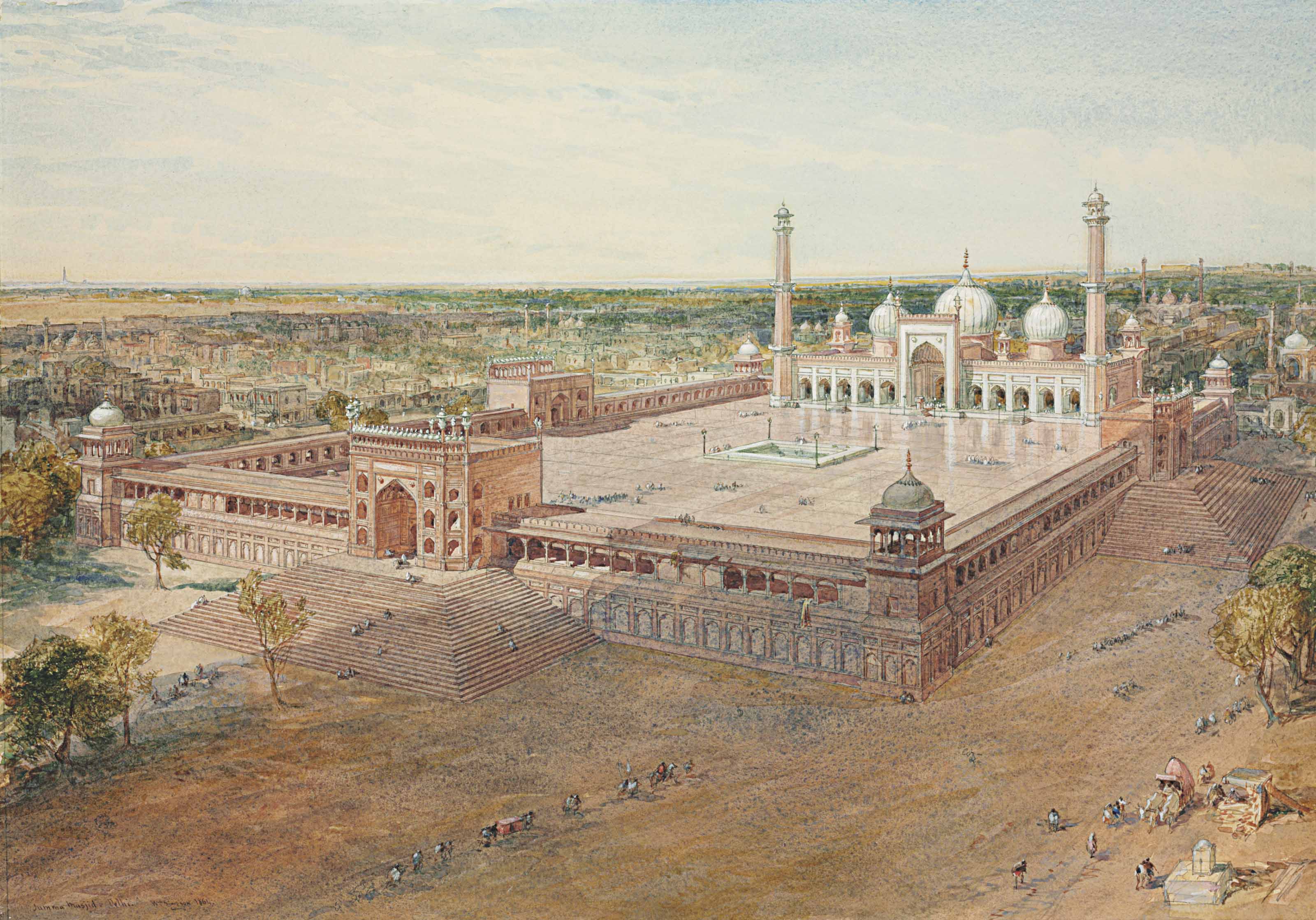 William Simpson - Jama Masjid New Delhi Painting - 3200x2237 Wallpaper -  