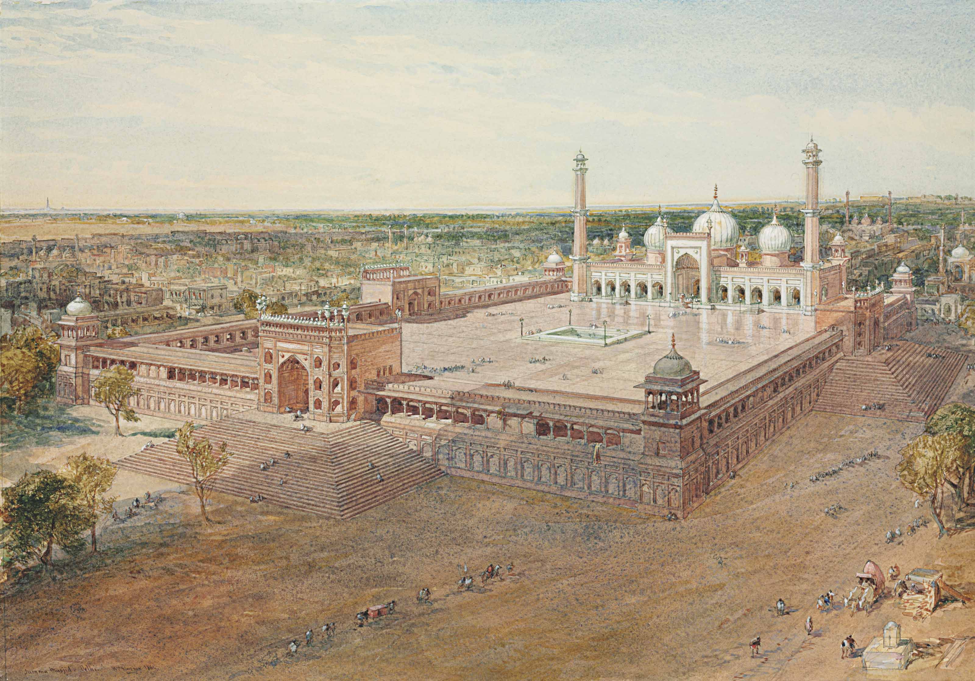 William Simpson - Jama Masjid New Delhi Painting - HD Wallpaper 