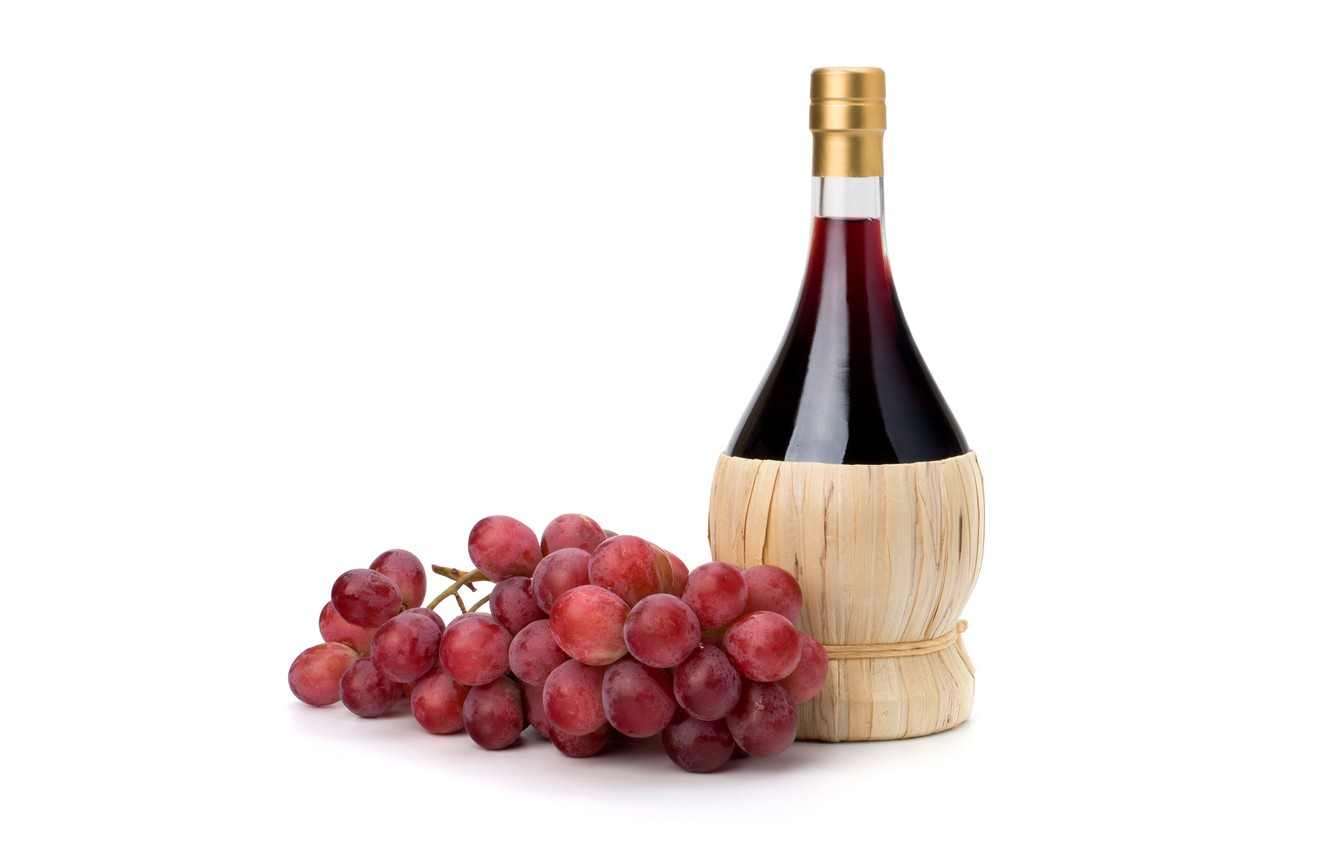 Photo Wallpaper Red, Wine, Bottle, Grapes, Bunch, White - Wine - HD Wallpaper 