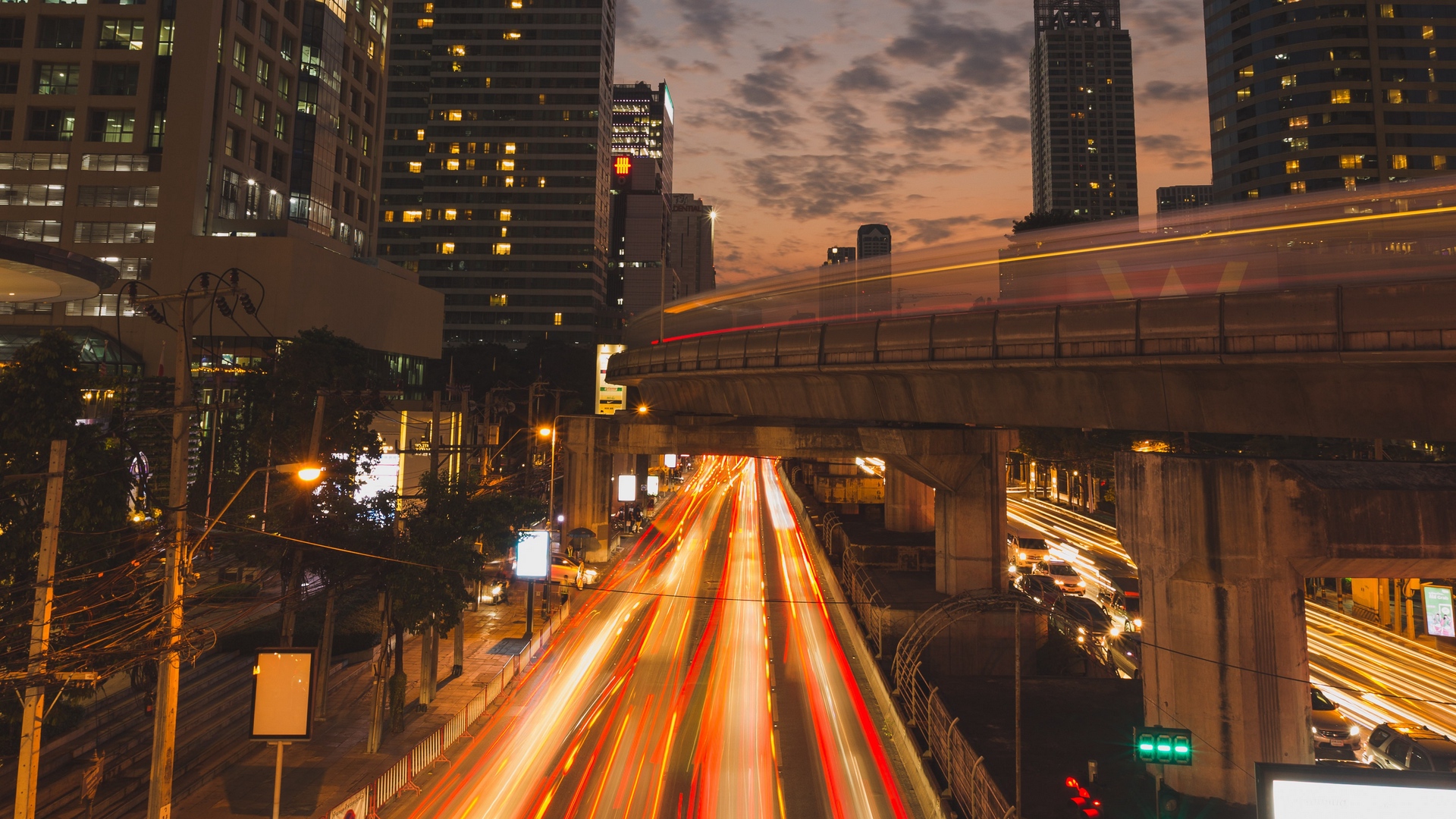 Wallpaper Night City, Road, Long Exposure, Thailand, - Thailand City Hd - HD Wallpaper 