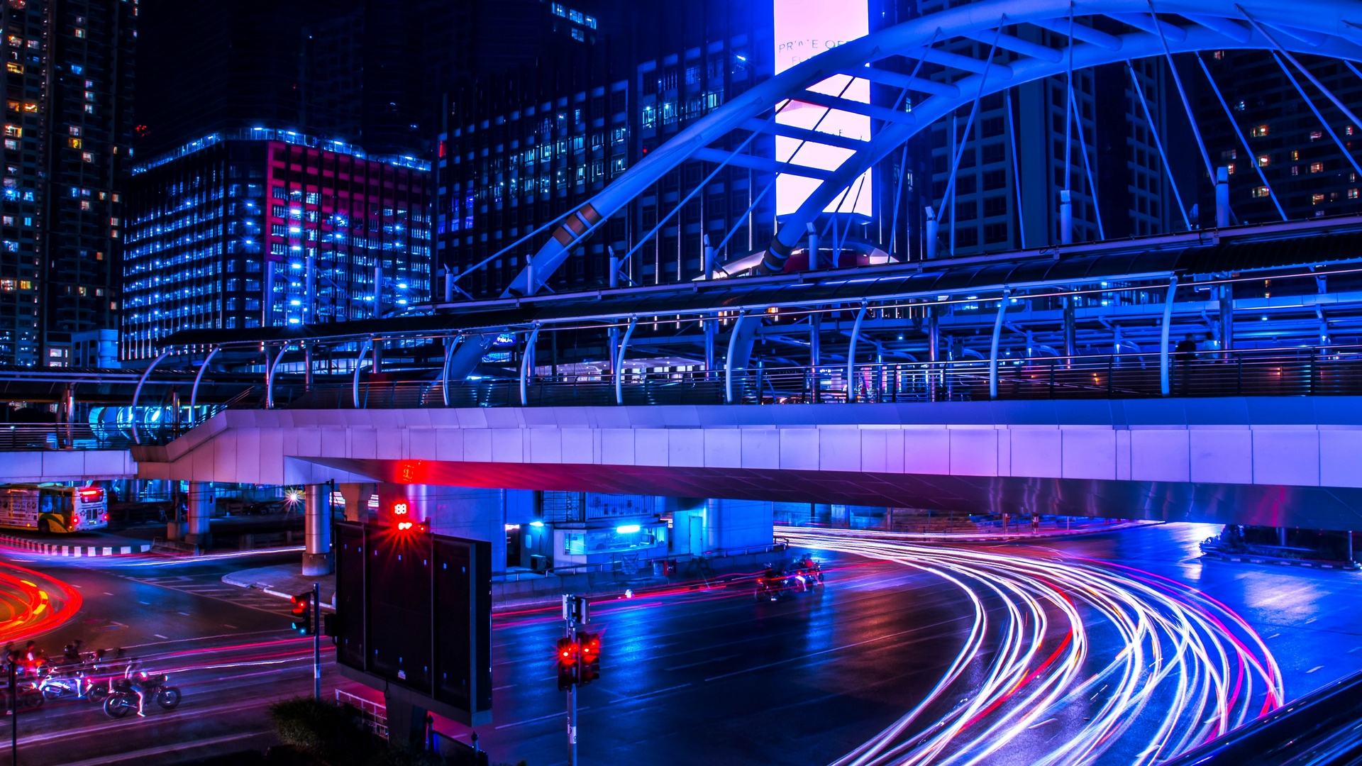 Wallpaper Night City, Bridge, City Lights, Long Exposure, - HD Wallpaper 