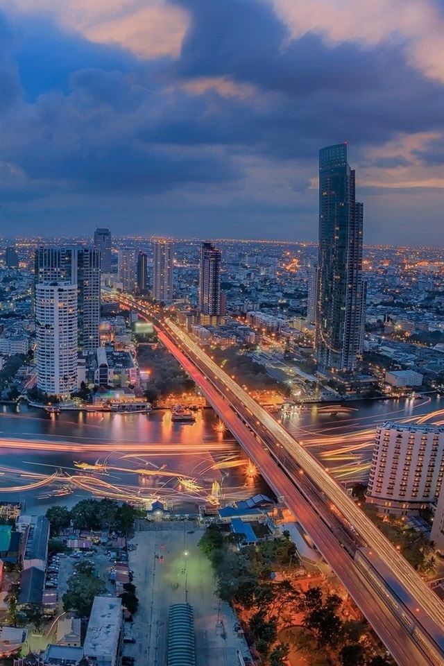 Iphone Wallpaper Thailand, Bangkok, City Night, Skyscrapers, - Bangkok Landscape - HD Wallpaper 