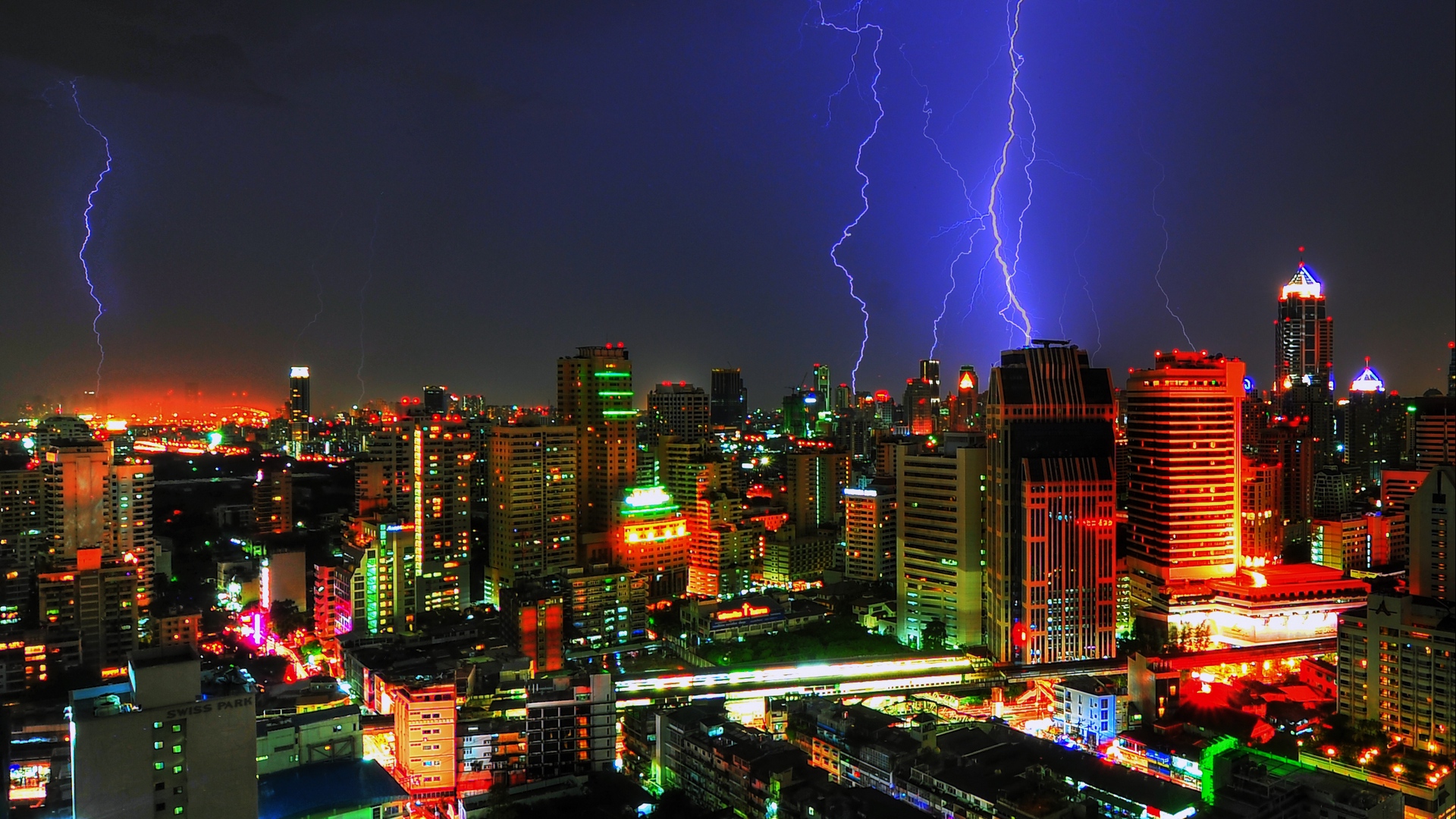 Wallpaper Night City, Lightning, Buildings, Bangkok, - City Wallpaper 2048 X 1150 - HD Wallpaper 
