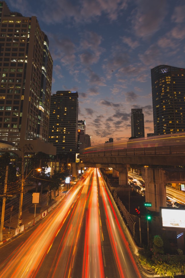 Thailand, Bangkok, Night, Bridge, Time-lapse, Buildings, - Bangkok Night - HD Wallpaper 