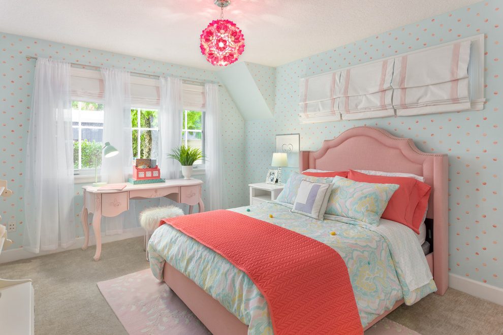 Portland Pink And Black Polka Dot Wallpaper Kids Transitional - Bedroom - HD Wallpaper 