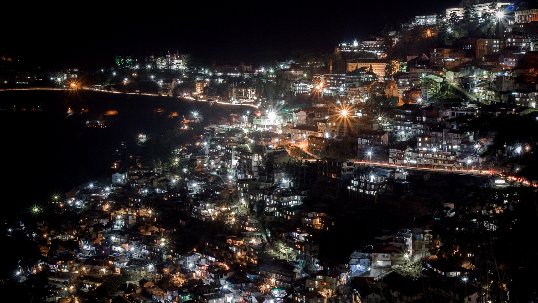 Wallpaper City, Night, City Lights, Shimla Manali, - Shimla Night - HD Wallpaper 