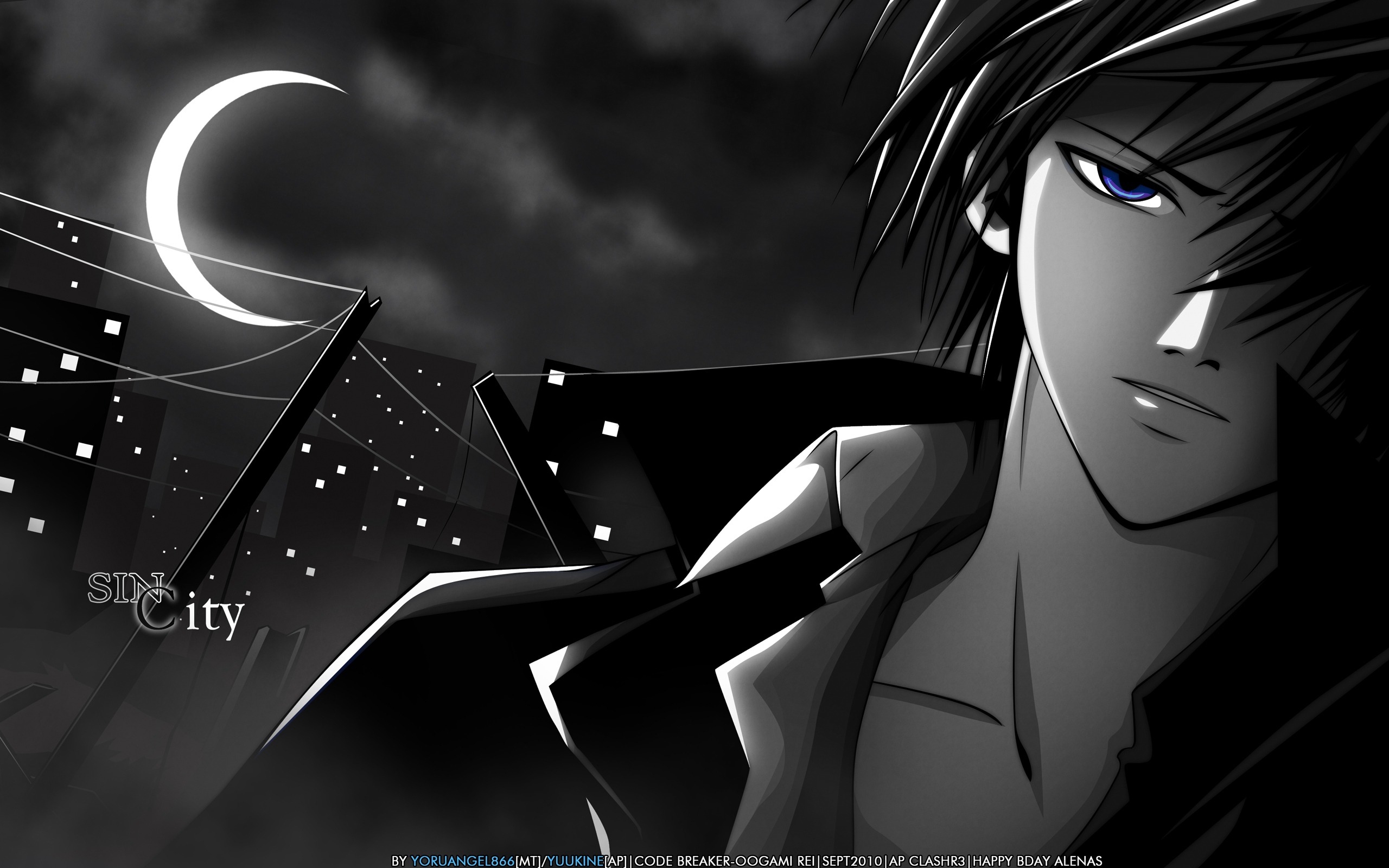 Wallpaper Sin City, Guy, Brunet, Blue Eyes, Moon - Ogami Rei - HD Wallpaper 