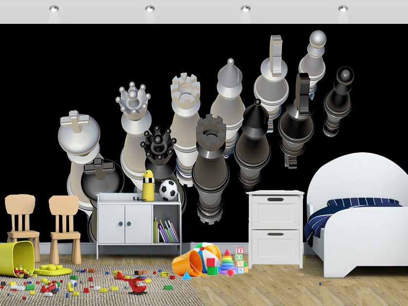 Black And White Wall Mural 3d Chess Pieces Wallpapers - Seamless Pattern Aztec Hd - HD Wallpaper 