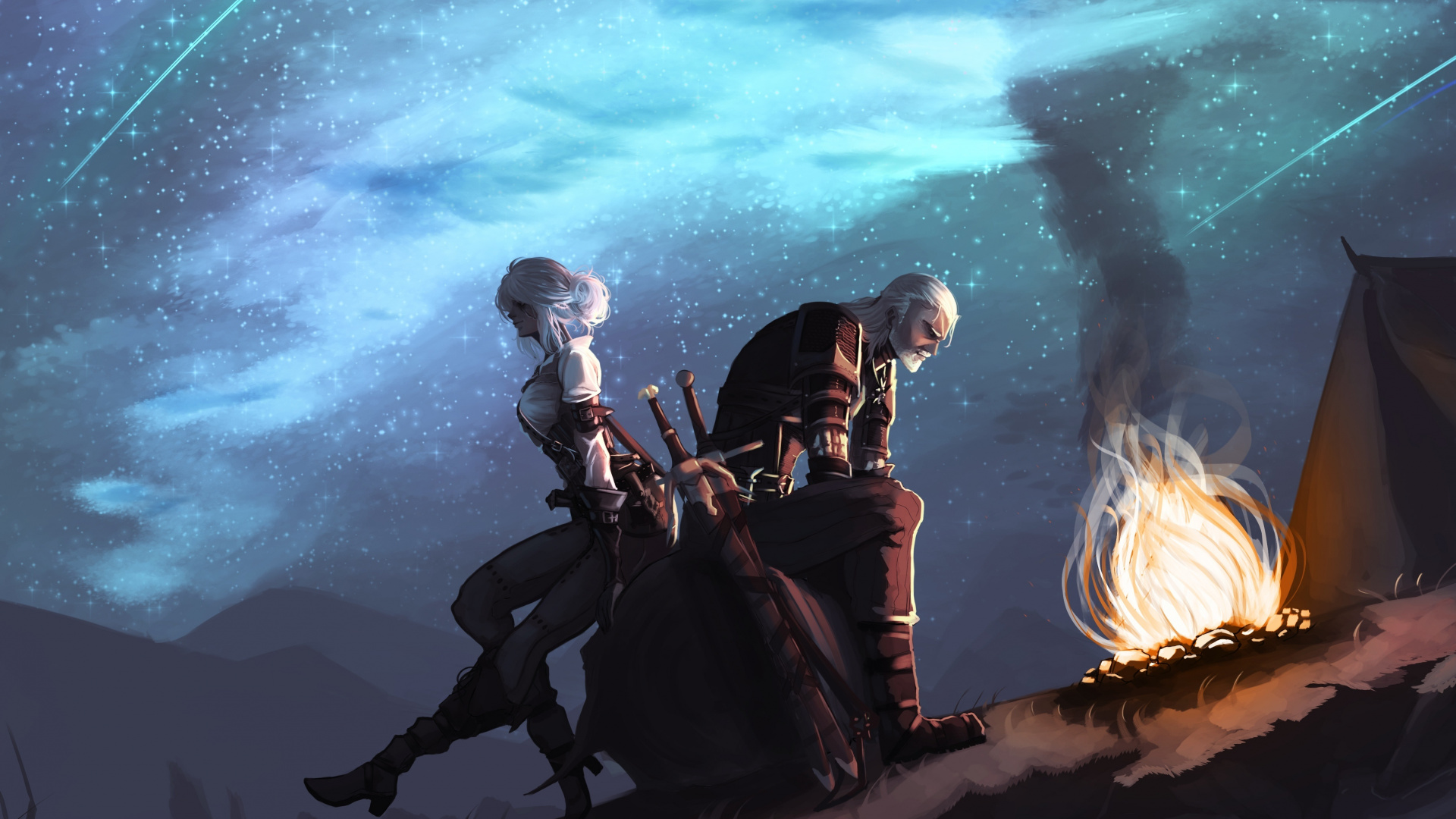 Geralt Of Rivia And Ciri, The Witcher, Fan Art, Wallpaper - Geralt And Ciri Fanart - HD Wallpaper 