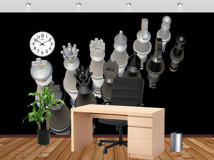 Black And White Wall Mural 3d Chess Pieces Wallpapers - Football Club Office Design - HD Wallpaper 