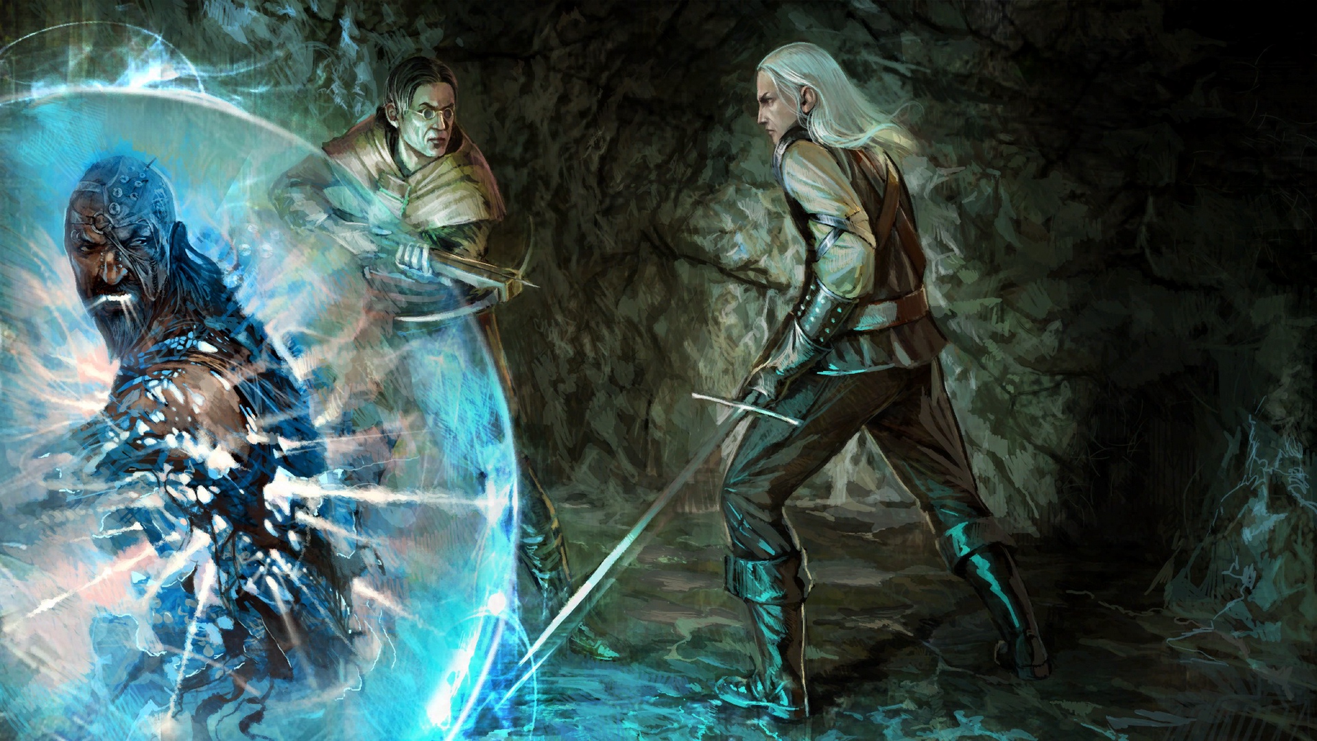 Wallpaper The Witcher, Men, Warlock, Sorcerer, Cave, - Warlock Art - HD Wallpaper 