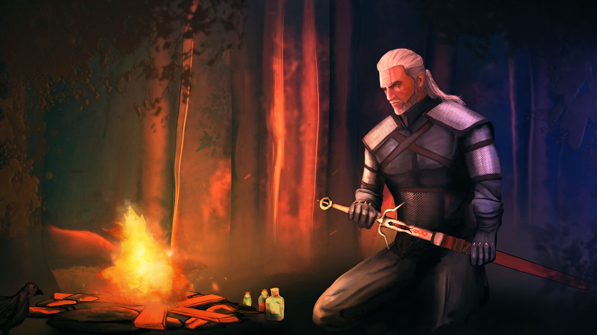 Geralt Of Rivia Meditation - HD Wallpaper 