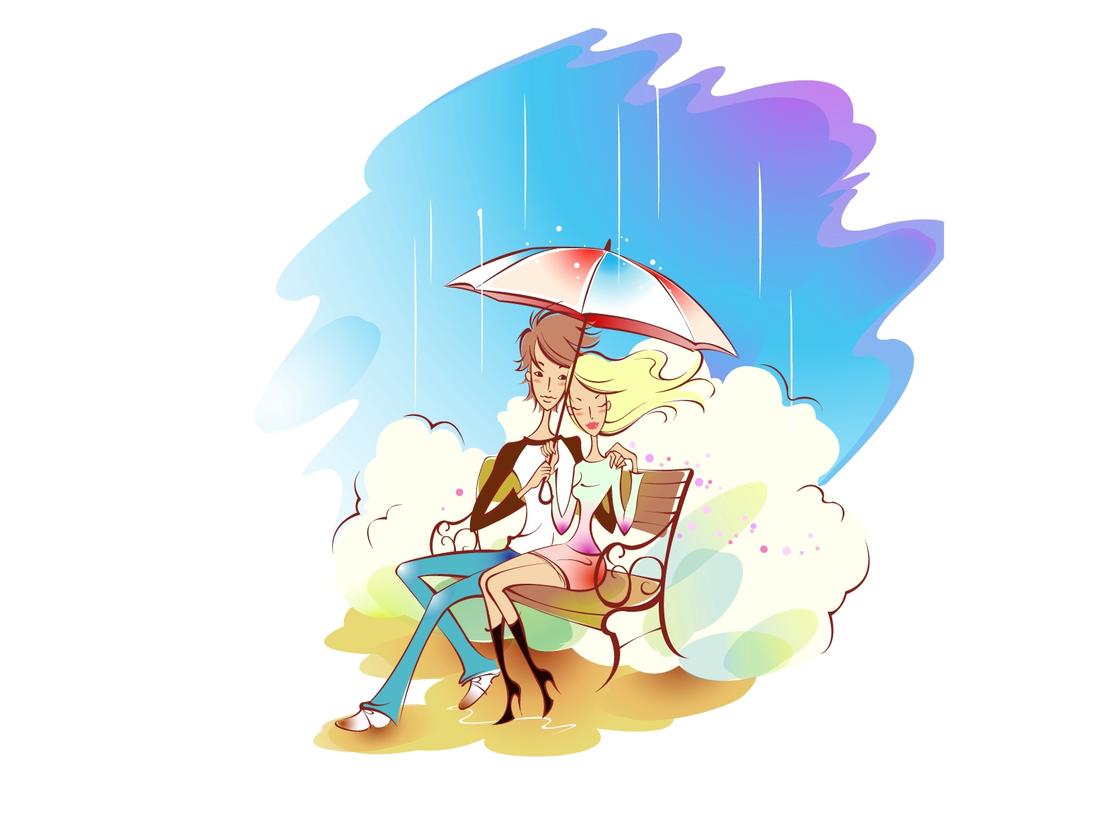 Wallpaper Couple, Art, Drawing, Love, Rain, Umbrella, - Rainy Season Drawing  For Standard 4 - 1600x1200 Wallpaper 