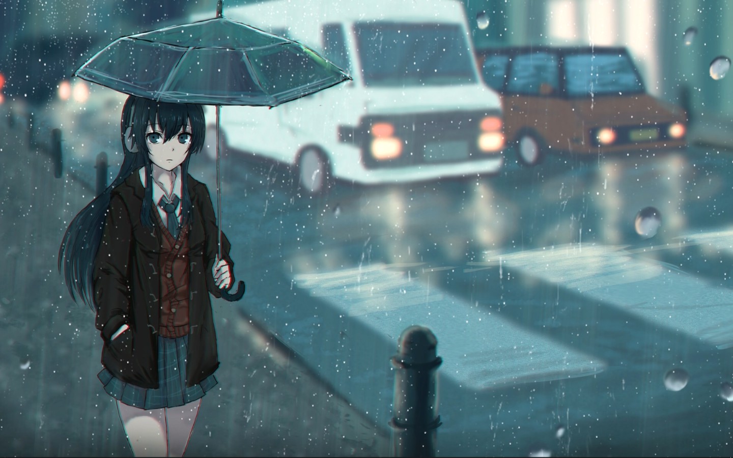 Anime Girl With Rain - HD Wallpaper 