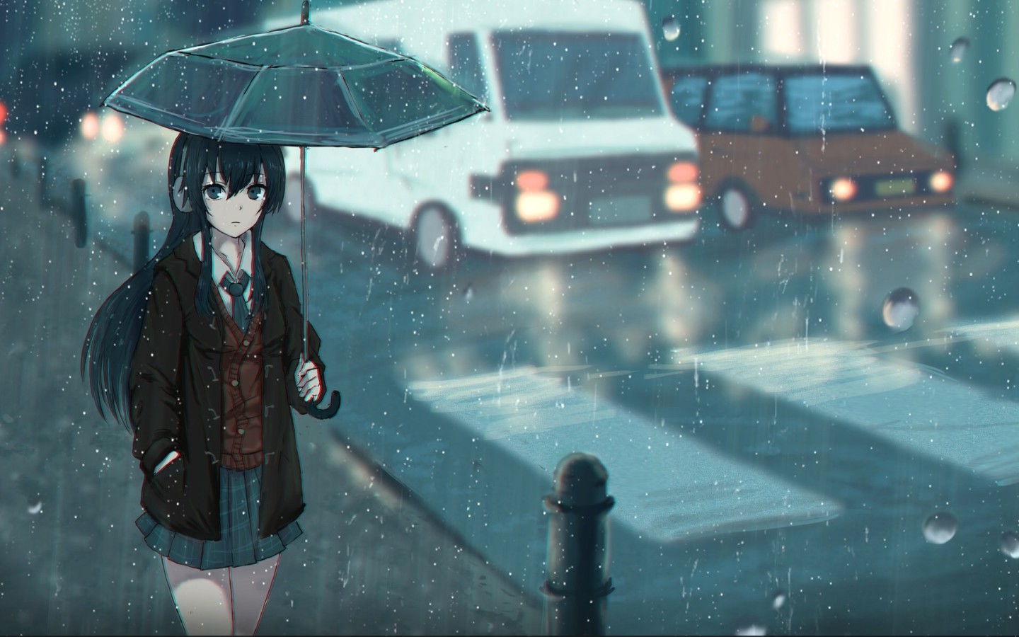 Anime Girl Standing In Rain