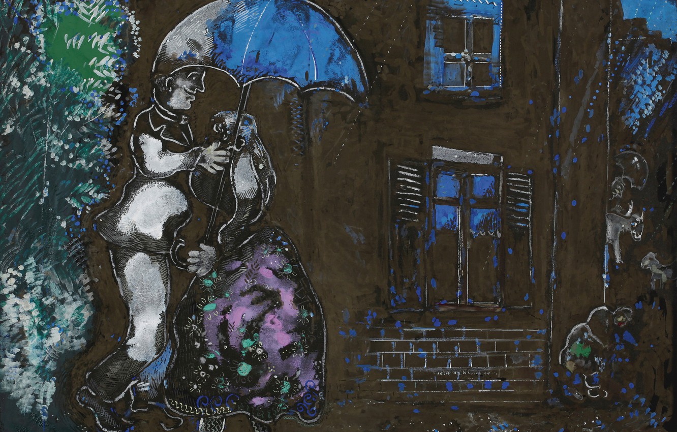Photo Wallpaper 1926, Marc Chagall, Couple Under The - Chagall Pluie - HD Wallpaper 